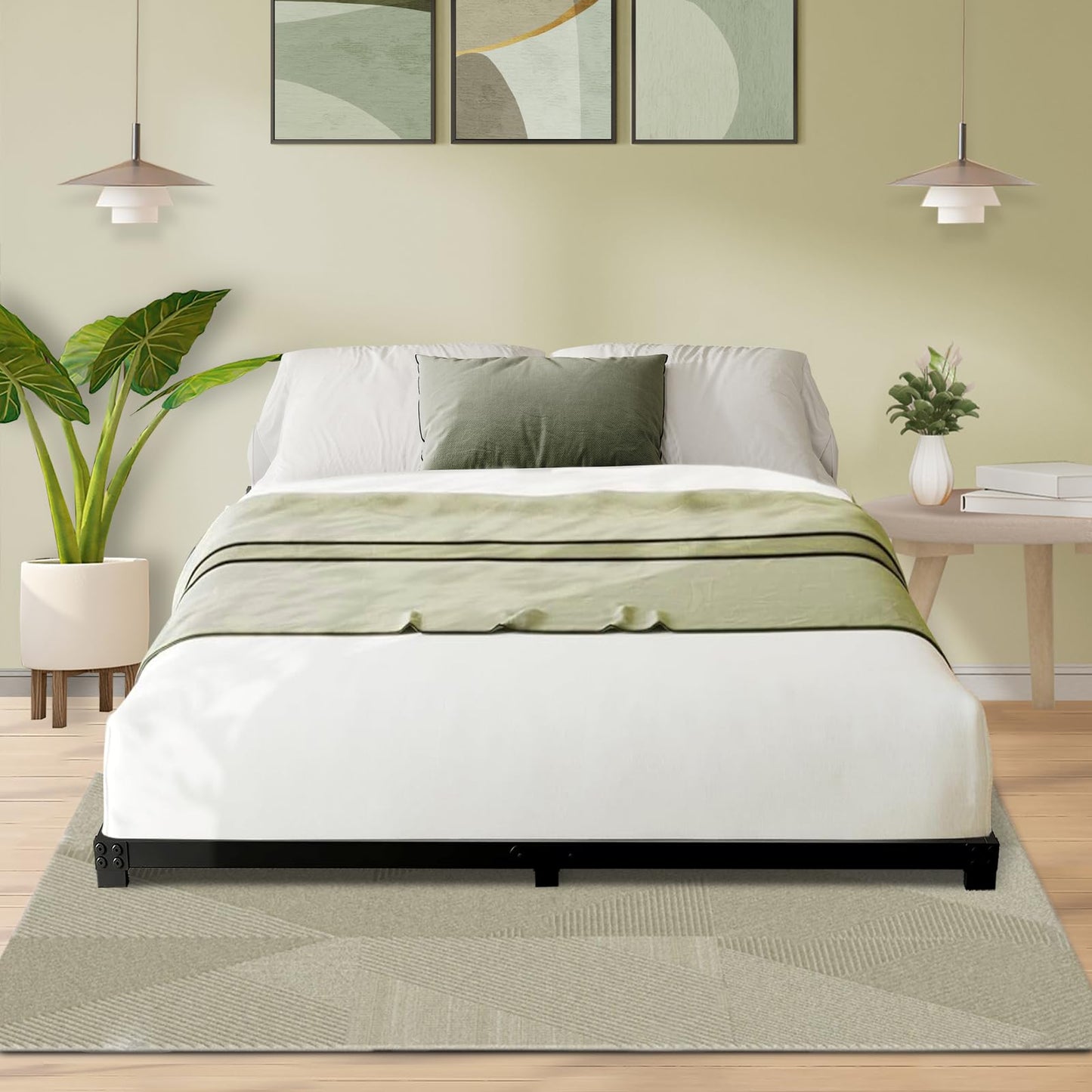 Alderose 3 Inch Queen Bed Frame Low Profile, Queen Size Bed Frame, Heavy Duty Metal Platform No Box Spring Needed, Easy Assembly Mattress Foundation, No Noise, Black