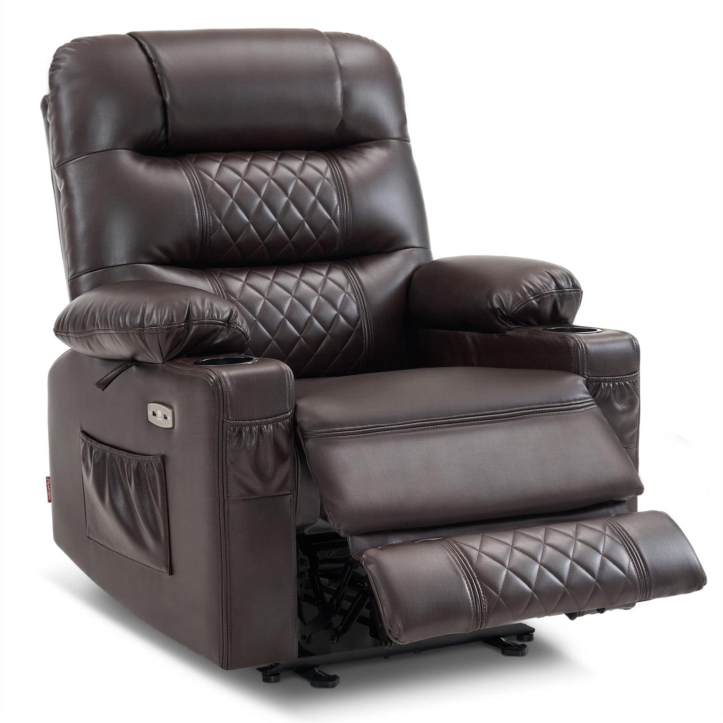 MCombo Zero Gravity Power Recliner Chair with Heat and Vibration Massage, Reclining Chair with USB Ports, Cup Holders for Living Room, Faux Leather PR621 (Brown)