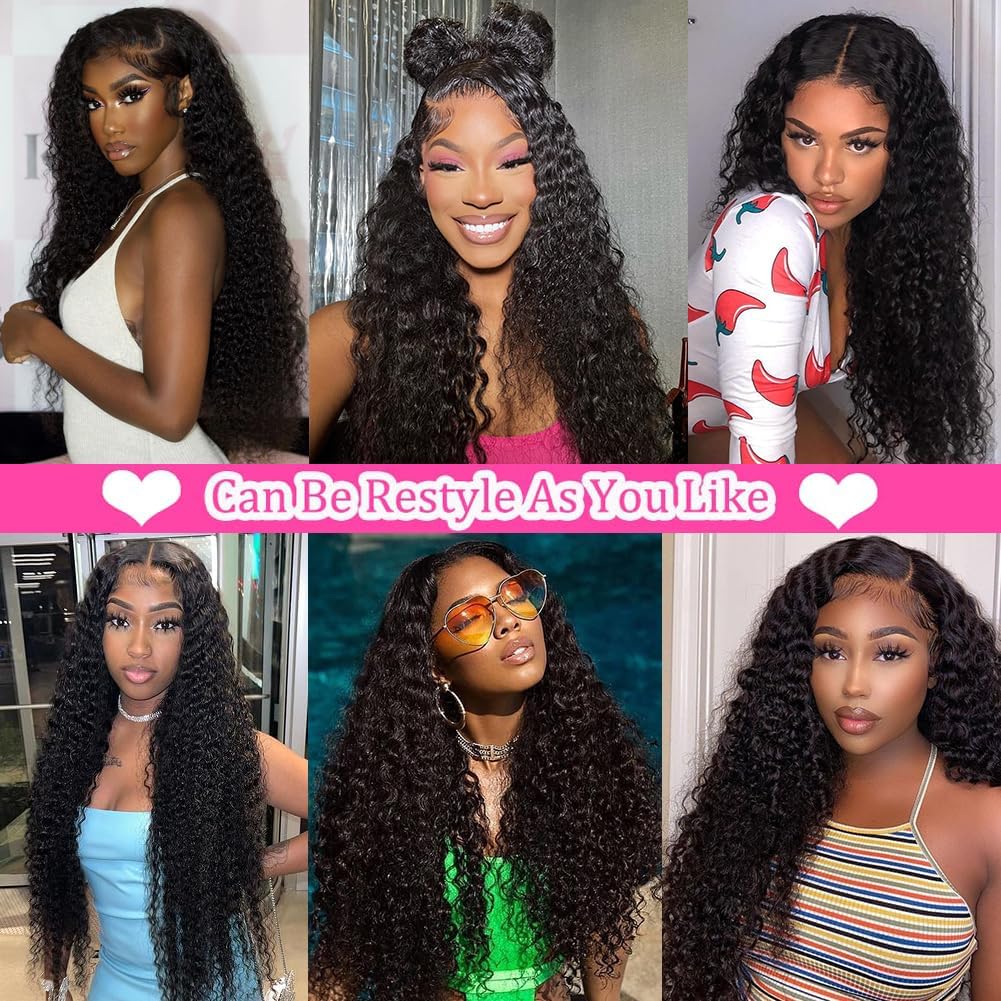 Anderah Deep Wave Lace Front Wig Human Hair 13x4 Curly Lace Frontal Wigs Human Hair for Black Women Pre Plucked with Baby Hair 180% Density Glueless Human Hair Wigs Natural Black (24 Inch)