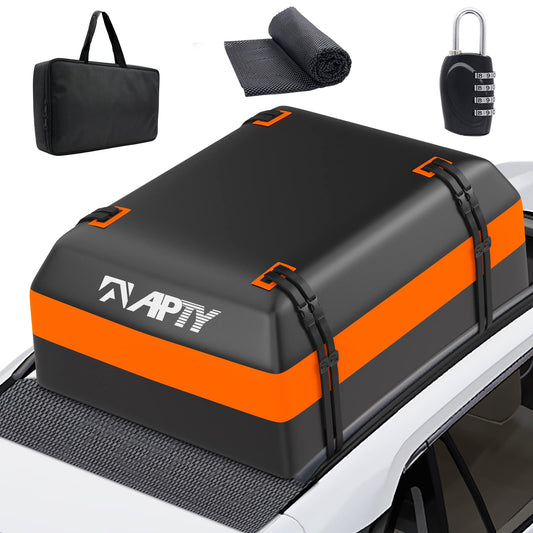 APTY Car Rooftop Cargo Bag Carrier, 16 Cubic Feet Soft Roof Top Luggage Bag for All Vechicles with/Without Racks - with Waterproof Zip, Luggage Lock, Anti-Slip Mat, Door Hooks, Storage Bag