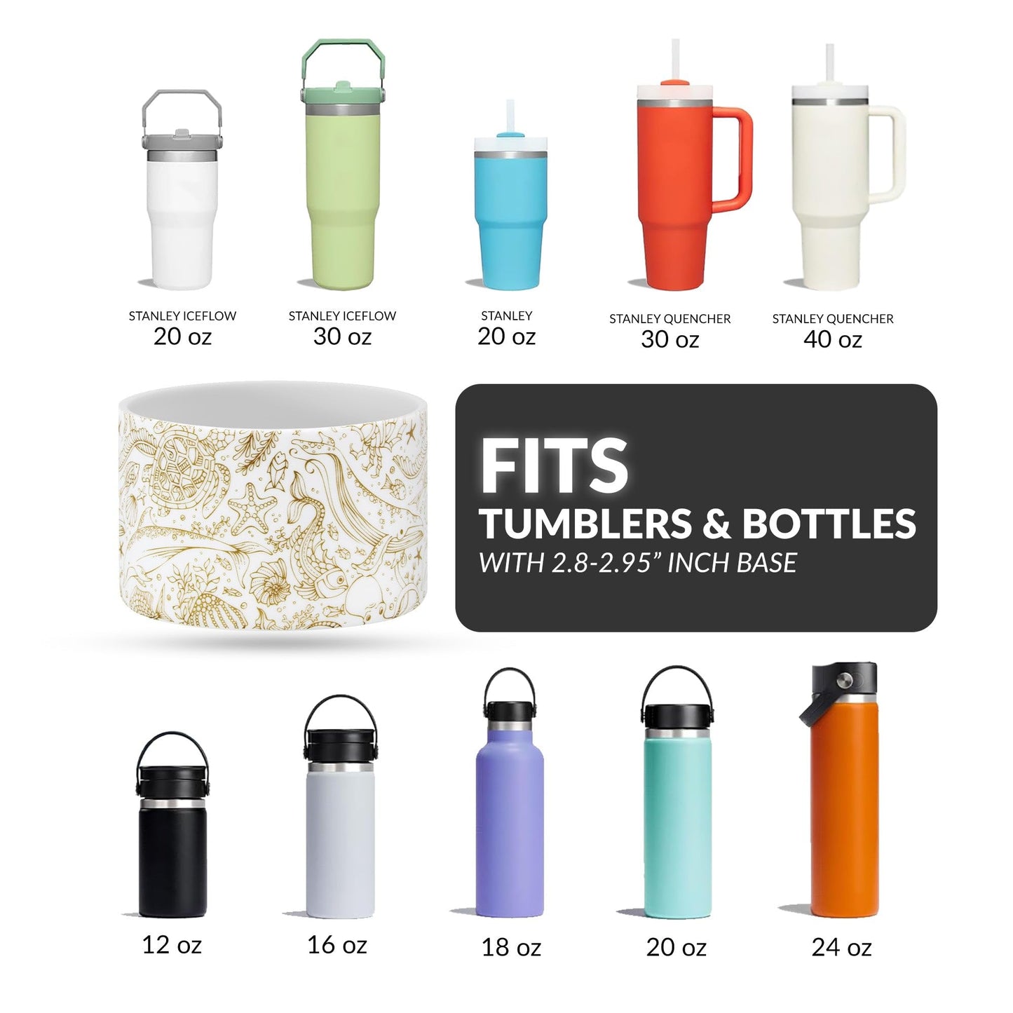 REUZBL Ocean Life Silicone Bottle Boot Sleeve for Stanley Tumblers 20-40oz, Hydro Flask Tumblers, Simple Modern Tumblers, Iron Flask Similar, Owala Tumblers, Tumbler Water Bottle Accessory