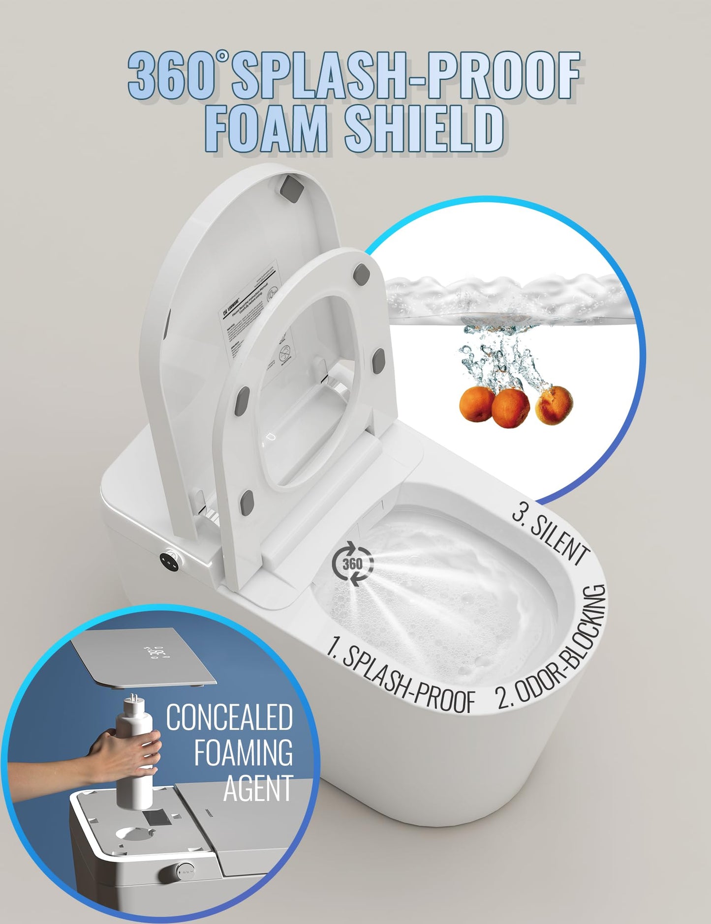 Luoware Smart Toilet with Bidet Built in, Auto Open/Close, Foam Shield, Foot Sensing Operation, Built-in Tank & Pump-Assisted Auto Flush, Wider Heated Seat, Luxury One Piece Elongated Bidet Toilet