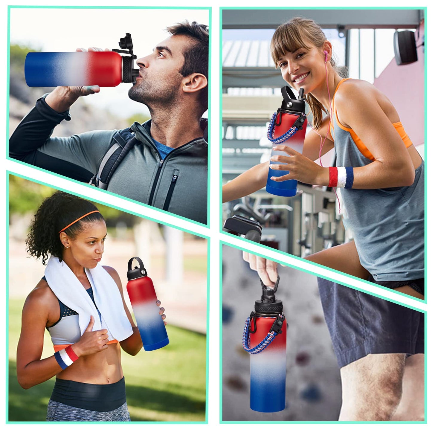 40oz Insulated Water Bottle with Straw, Paracord Handle & Carrier Bag, Wide Mouth Vacuum Insulated Hydro Bottle, Stainless Steel Thermo Flask Bottle for Sports Office School, Cold 48Hrs & Hot 24Hrs