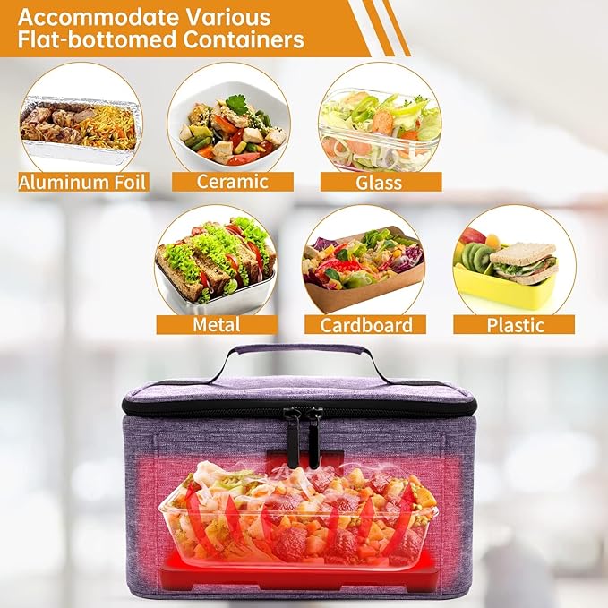 Aotto Portable Electric Lunch Box Food Heater, 12V/24V/110V 3-in-1 Car Food Warmer Heated Lunch Box for Adults, Cook, Reheat & Keep Meals Warm for Car, Truck, Travel, Work, Home - Purple
