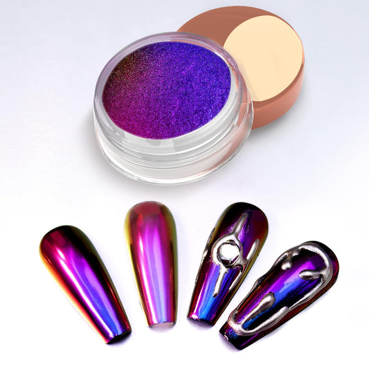 Allstarry Chameleon Chrome Nail Powder, Color-Shift Nail Powder Pigment Glitter Dust Magic Chameleon Mirror Effect Aurora Chrome Effect for Gel Polish Nail Art Decoration-Purple Blue Sky