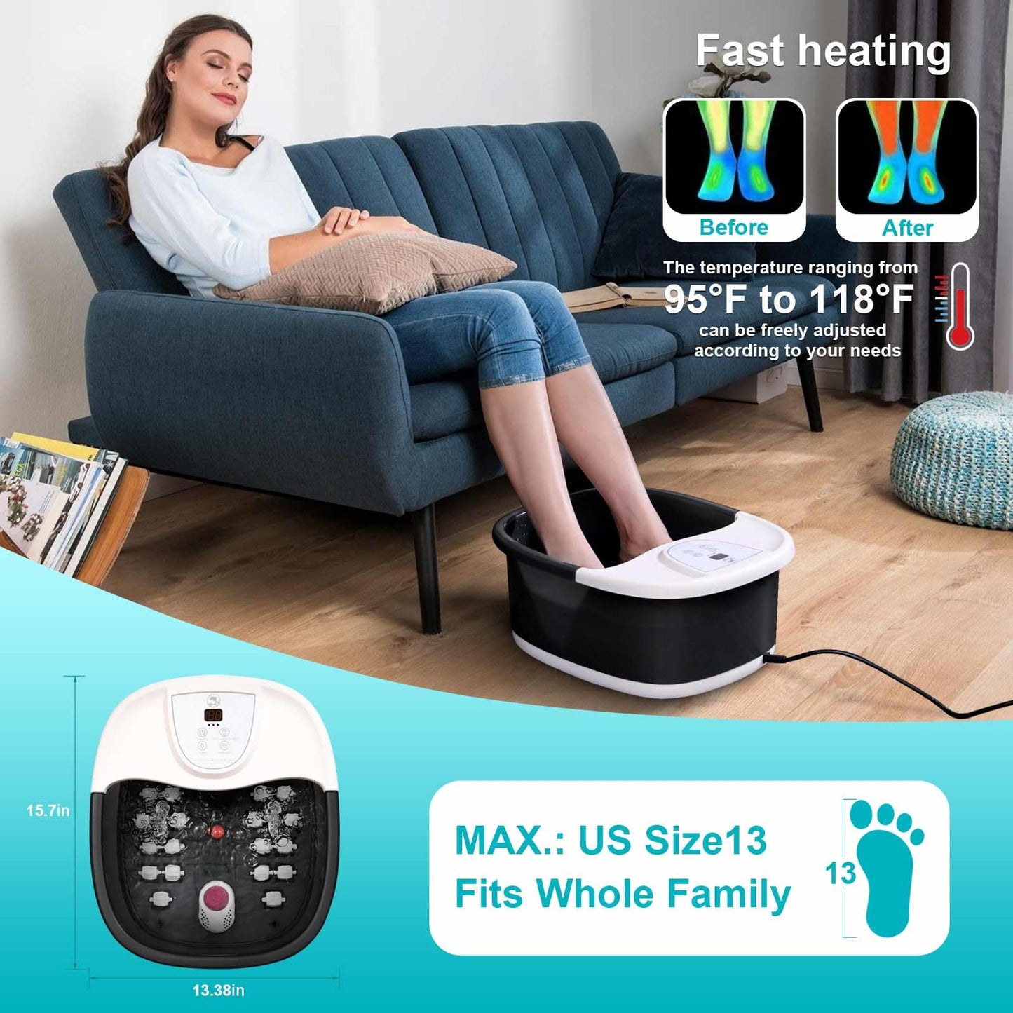 Foot Spa Bath Massager with Heat [2025 Upgraded], Jets, Vibration, Adjustable Temp, Bubbles, Epsom Salt, Foot Soaking Tub with 22 Shiatsu Massage Rollers, Pedicure Foot Spa for Relaxation, Black