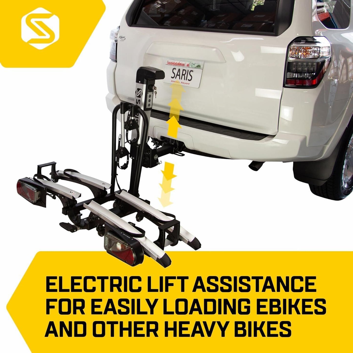 Saris Door County 2 Bike Motorized Hitch Rack | Electric Hitch Lift for Easy Loading | Built-in Tilt and Electric Rear Lights | Made in The USA. (Door County)