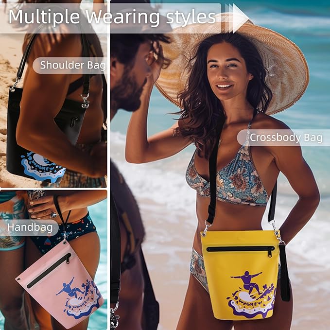 WALNEW Waterproof Dry Bag with Watertight Zipper, Lightweight Waterproof Pouch for Women Men, IPX5 Crossbody Dry Sack Keeps Gear Dry for Kayaking, Beach, Boating, Camping, Fishing, Hiking (YELLOW)