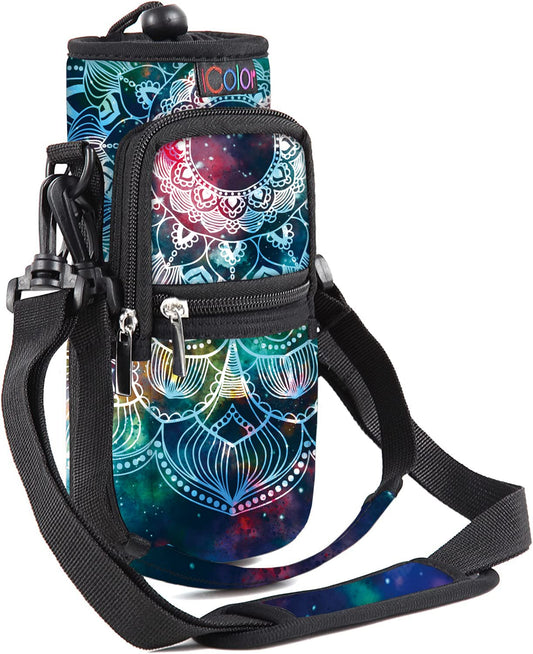 icolor Water Bottle Carrier Bag Holder 25/32/40/64oz,Adjustable Padded Shoulder & Handle Strap Sports Sling Hiking Pack,Insulated Neoprene Wide Mouth Bottle Sleeve
