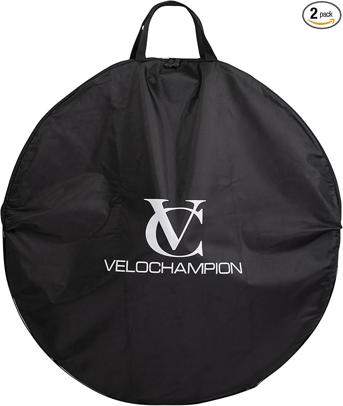 VeloChampion Waterproof Bicycle Wheel Bag Storage Cover | Mountain, Road or Gravel Bike | 650b. 700c. 26” 27.5” 29” Bicycle Wheelset Transport Travel Case (Black, 31.8" (MTB) x2)