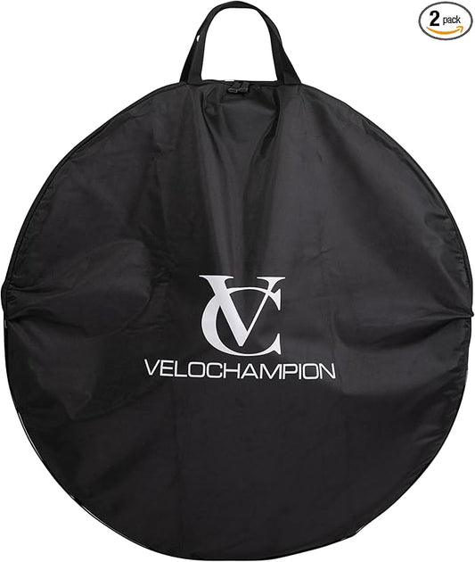 VeloChampion Waterproof Bicycle Wheel Bag Storage Cover | Mountain, Road or Gravel Bike | 650b. 700c. 26” 27.5” 29” Bicycle Wheelset Transport Travel Case (Black, 31.8" (MTB) x2)