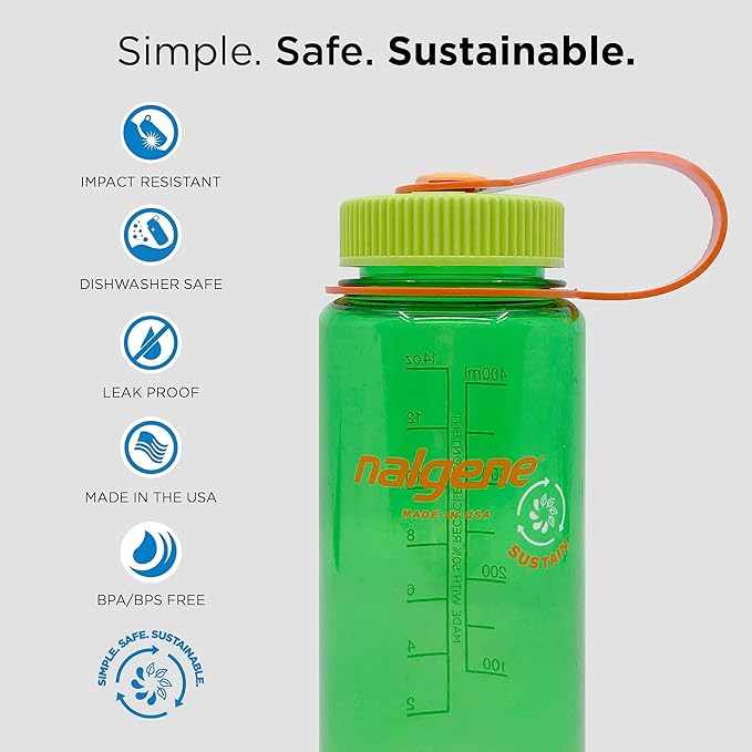 Nalgene Sustain Tritan BPA-Free Water Bottle Made with Material Derived from 50% Plastic Waste, 32 OZ, Wide Mouth