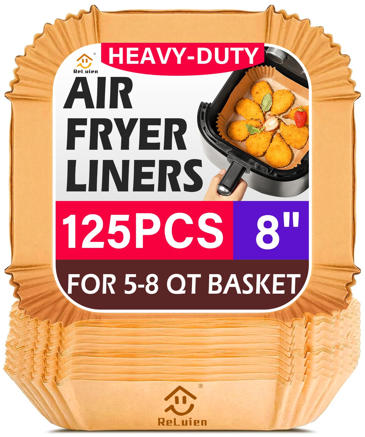 Air Fryer Liners Disposable, 125pcs Non-stick Disposable Airfryer Liners, 8 Inch Unbleached Parchment Paper, Square Air Fryer Paper Liners for 5-8QT Air Fryer, Baking, Roasting Microwave