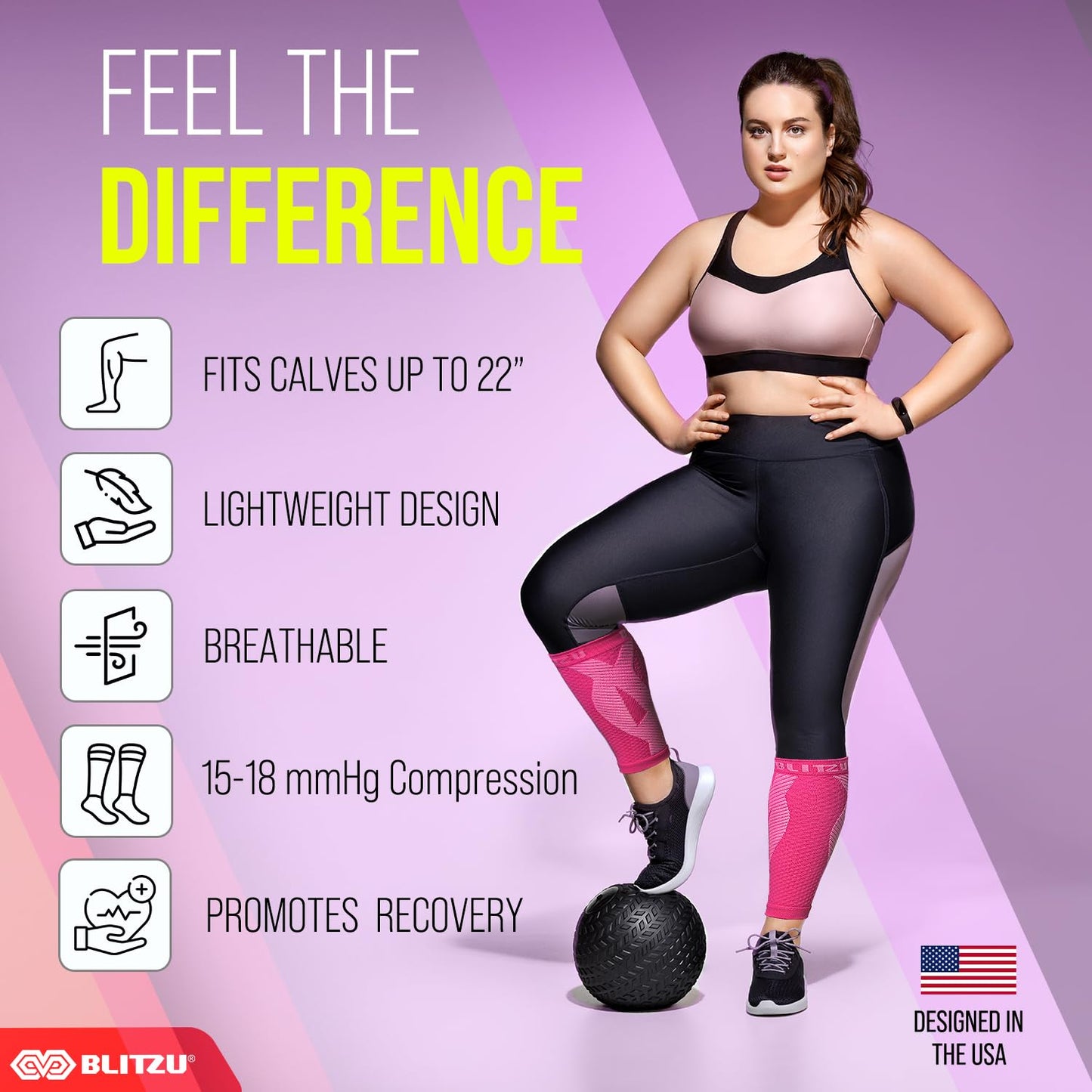 BLITZU Calf Compression Sleeves for Men and Women. Footless Compression Socks Support for Varicose Vein, Nursing, Running. Leg Sleeve Brace for Shin Splints, Pain Relief & Reduces Swelling Pink S-M
