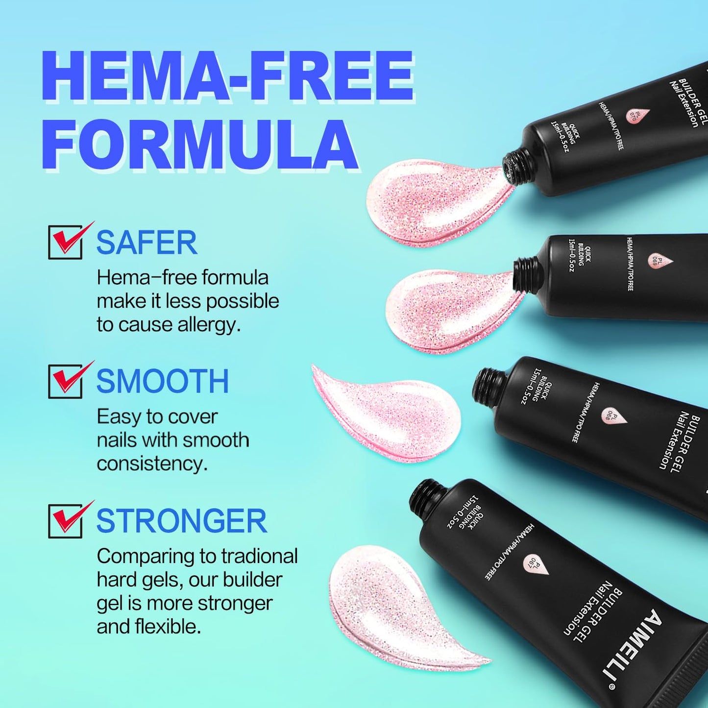 AIMEILI Poly Nail Extension Gel Builder - DIY Salon Nail Gel Kit for Women - Hema Free - 072