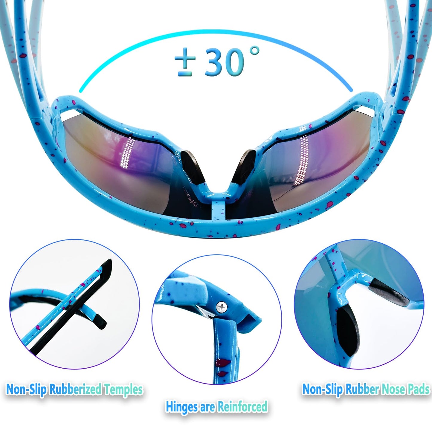 IKTOD Kids Sunglasses Youth Baseball Sunglasses for 8-12-14 Boys Girls,UV Polarized Sports Cycling Skiing for Men Women-K007 (KS-10)