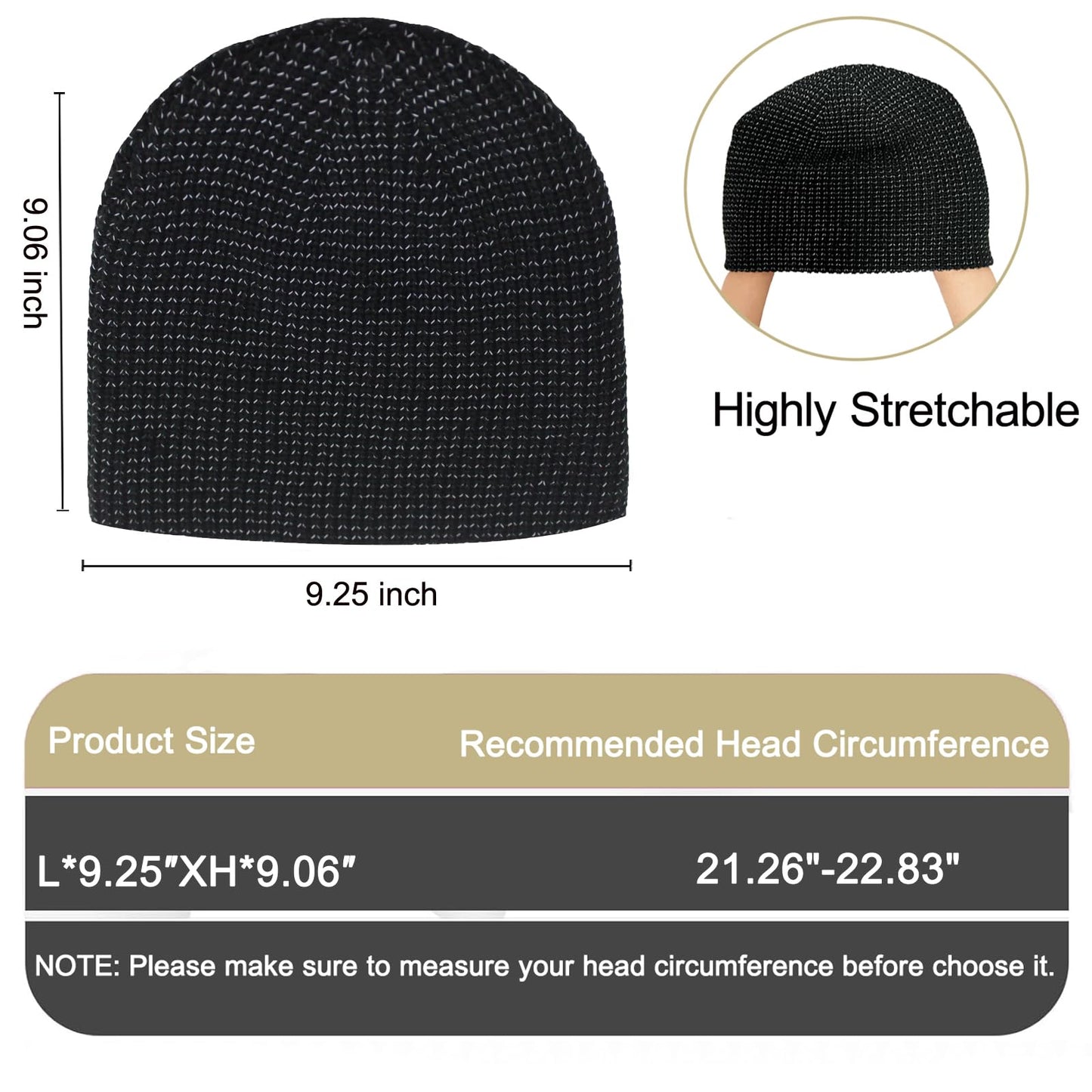 Oeyliz Reflective Beanie Men Women Unisex Reflective Hat Winter Warm Reflective Running Beanie Hat Night Running Walking Reflective Beanie Hats Black Winter Reflective Running Beanie Hat (Black)