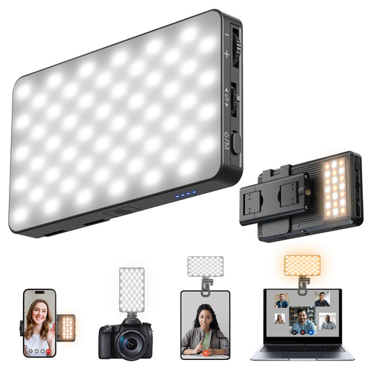 ANXRE Video Conference Lighting Dual-Sided, Stepless Dial Adjustment, 3000mAh Rechargeable, Portable Clip-on Design for Phone, Laptop Light for Zoom Meeting, Live Streaming, Remote Work & Recording
