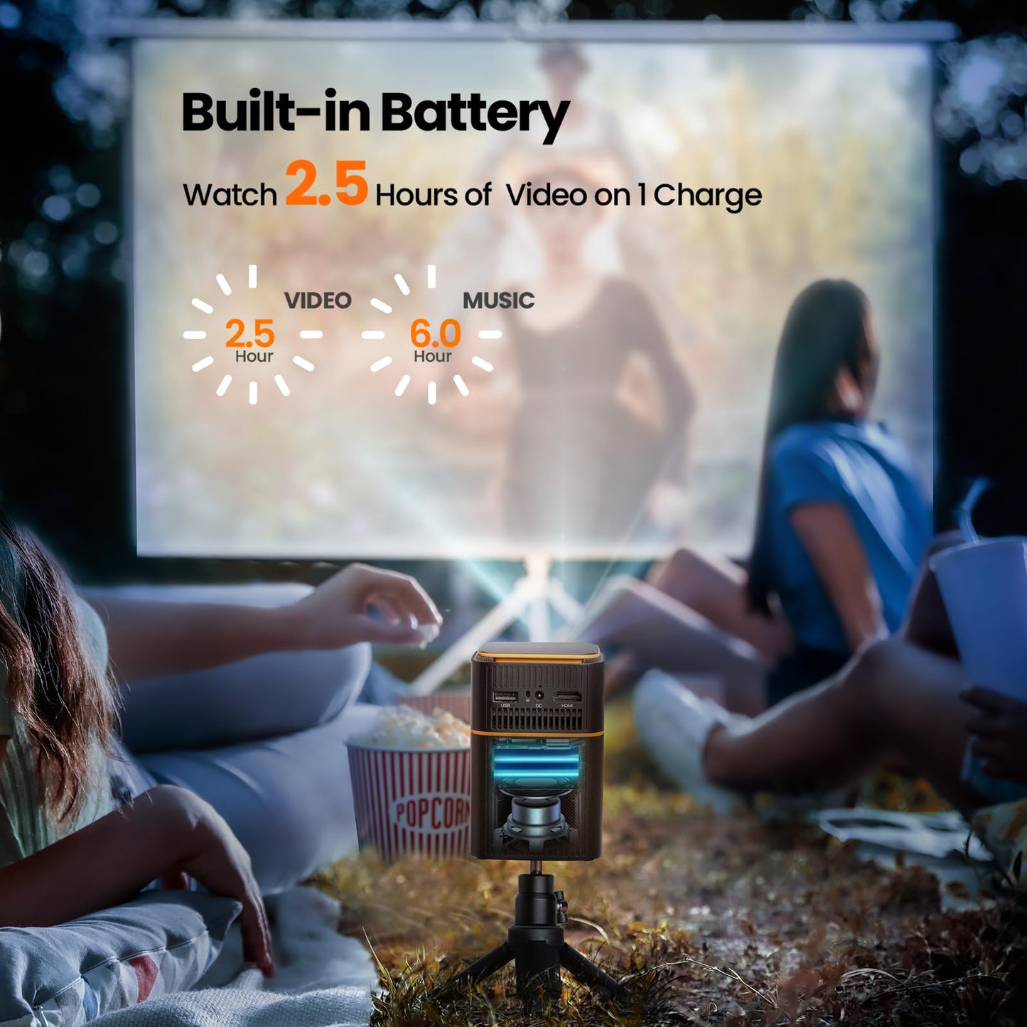 FATORK Mini Projector, 5G WiFi 6 Bluetooth Short Throw Projector, HD 1080P DLP Portable Projector with Rechargeable Battery, 1G Memory, Support Phone Laptop, Compatible with iOS/Android/HDMI/USB