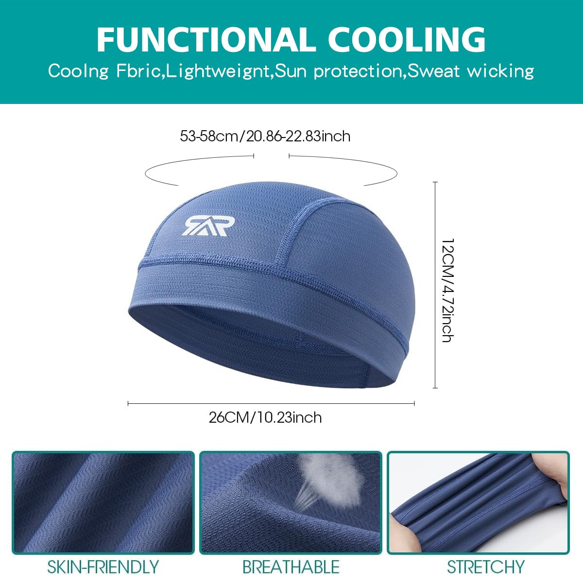 THINDUST 2/3 Pcs Skull Cap Moisture Wicking Helmet Liner for Men Motorcycle Cycling Sports Breathable Summer Running Cap Grey/Navy