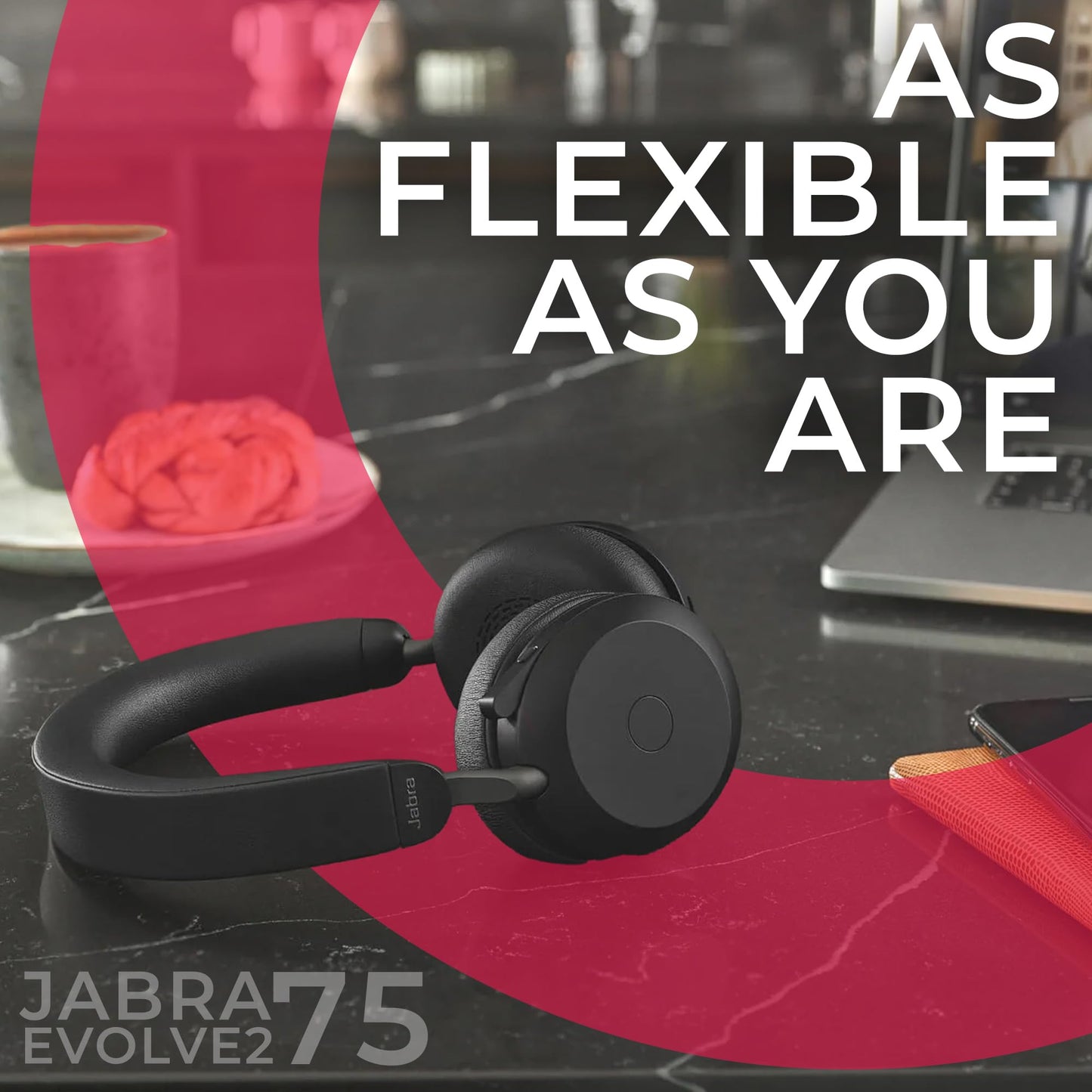 Jabra Evolve2 75 Wireless Bluetooth Headphones - Charging Headset Stand, USB-A Dongle, Compatible with Zoom, Webex, Teams, Phone Calls, PC, MAC, Mobile, Global Teck Gold Support Plan, Cellphone Wallet