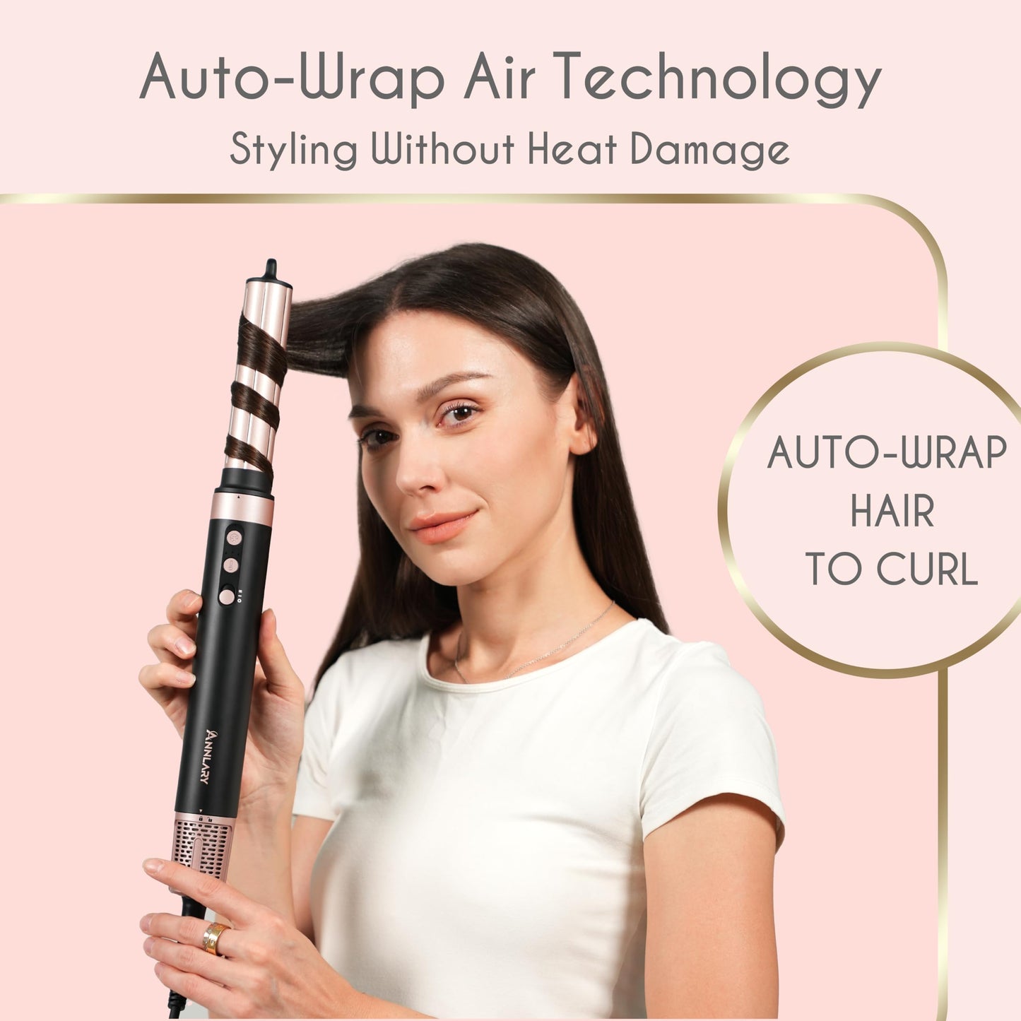 Annlary 5 in 1 Ionic Hot Air Styler, 1400W Powerful Hair Dryer Brush, Auto-Wrap Curlers, Paddle Brush for Fast Drying, Curling, Straightening, Volumizing with Travel & Storage Bag