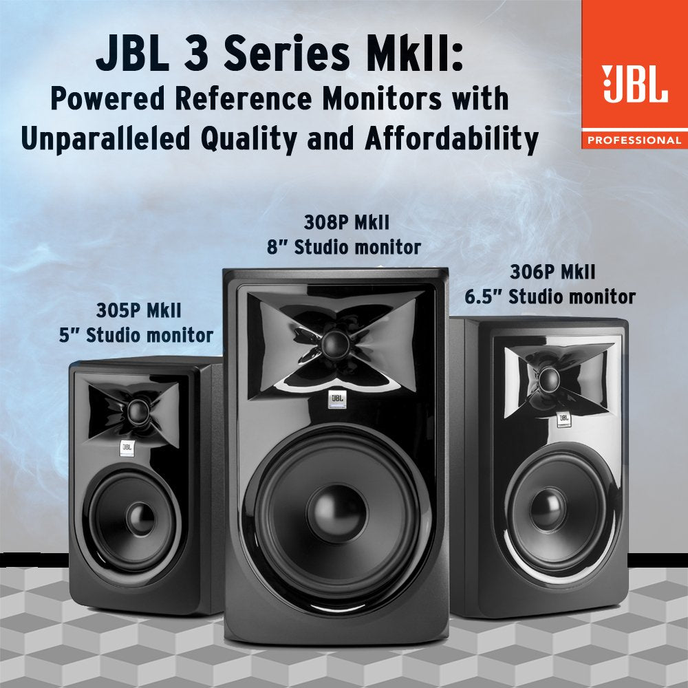 JBL Professional 305PMkII 5-Inch 2-Way Powered, Active Monitor Speaker for Near Field Music Production, Studio Monitor, Desktop Computer, Hi-Fi Audio. Sold Individually, Black