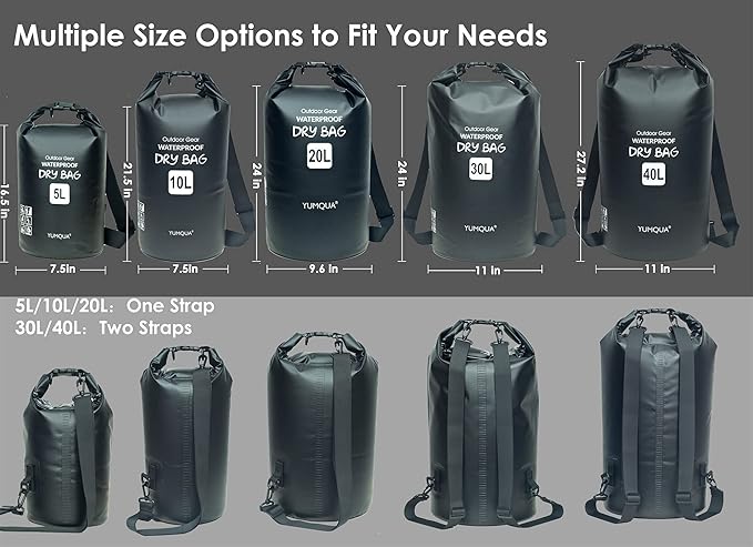 Waterproof Dry Bag Backpack 5L/10L/20L/30L/40L, Roll Top Floating Waterproof Storage Bags for Kayaking, Boating, Swimming, Hiking, Camping and Fishing