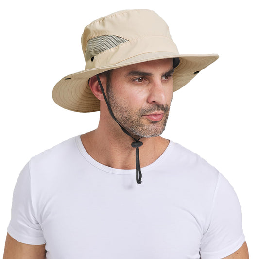 PFFY Sun Bucket Hat for Men 3” Wide Brim UPF 50+ Bucket Fishing & Beach Hats Khaki