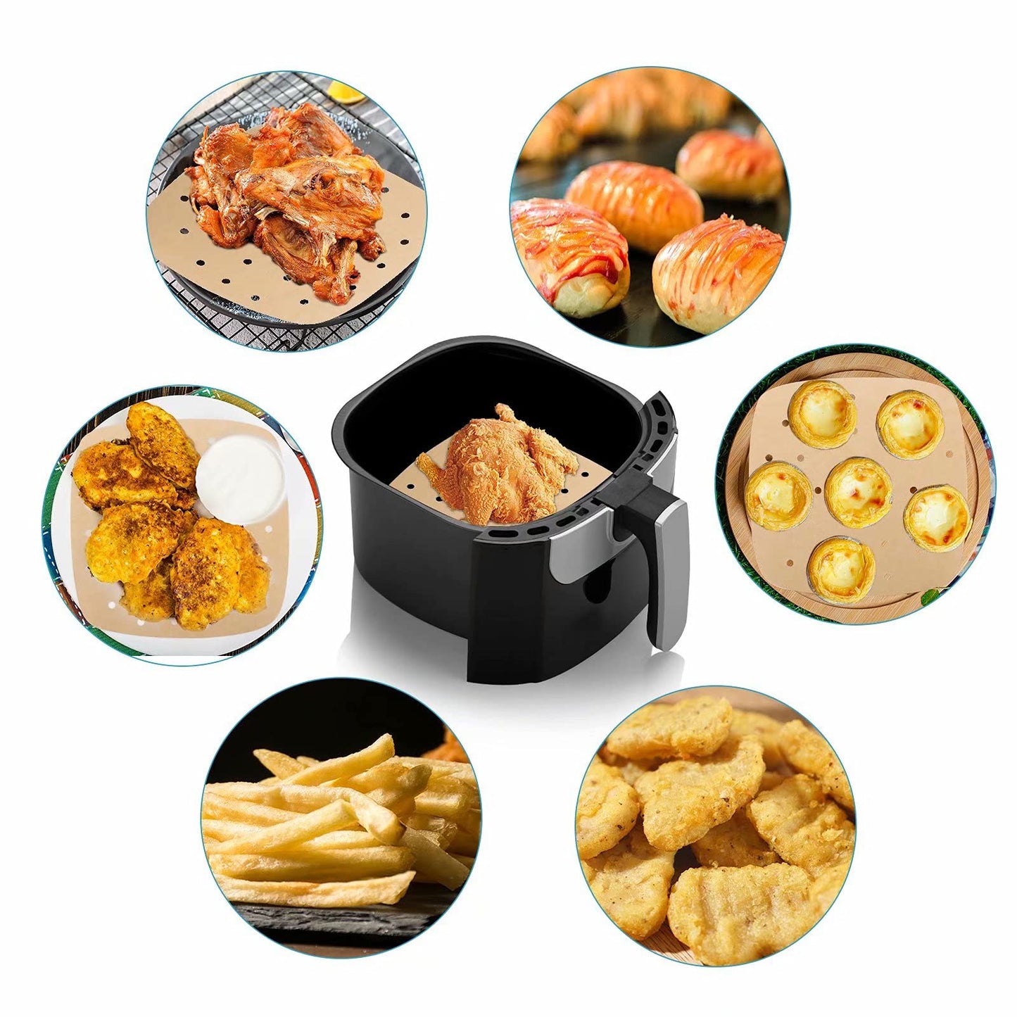 Air Fryer Parchment Paper Liners: 200PCS 8.5 inch Square Perforated parchment paper for Air Fryer, Premium Bamboo Steamer Liner for Air Fryers Baking Cooking Oven