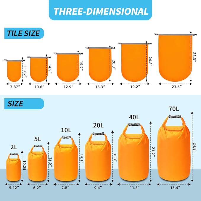 Dry Bag Set, Waterproof Small Lightweight Dry Bags for Paddle Board Kayaking, Fishing, Camping (Orange, 20L 2Pack)