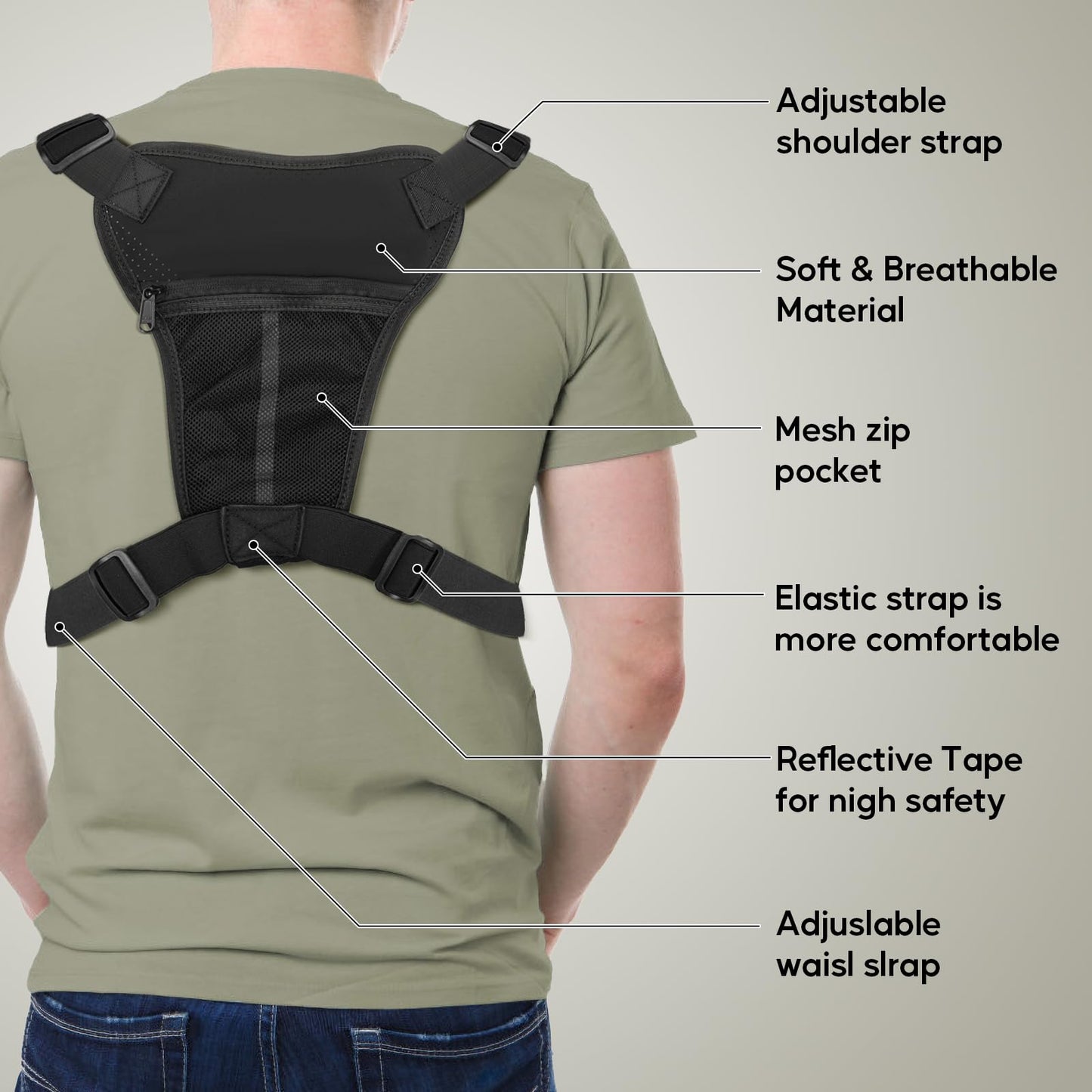 LarKoo Sports Chest Bag for Men & Women EDC Pouch Bag Chest Vest Holster Fits Most Pistols, Adjustable IFAK Travel Chest Pack for Running, Hiking, Workouts… (Black)