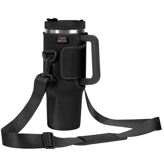 Nuovoware Water Bottle Carrier Bag Fits Stanley 40 Oz Tumbler with Handle, Water Bottle Bag with Adjustable Shoulder Strap, Neoprene Water Bottle Holder for Stanley Water Bottle Accessories, Black