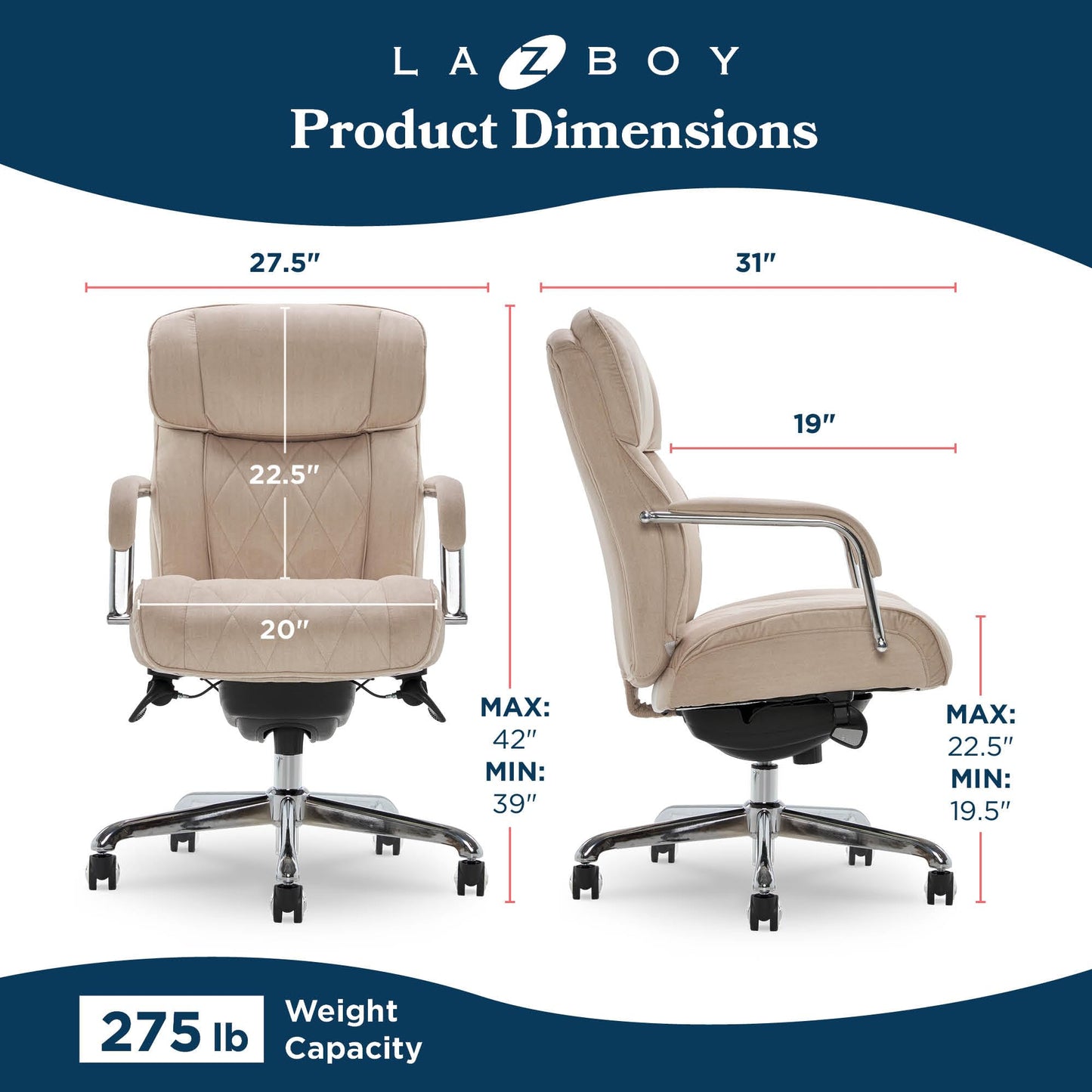 La-Z-Boy Sutherland Ergonomic Bonded Leather Swivel Computer and Desk Chair, Ivory (CHR10048C)