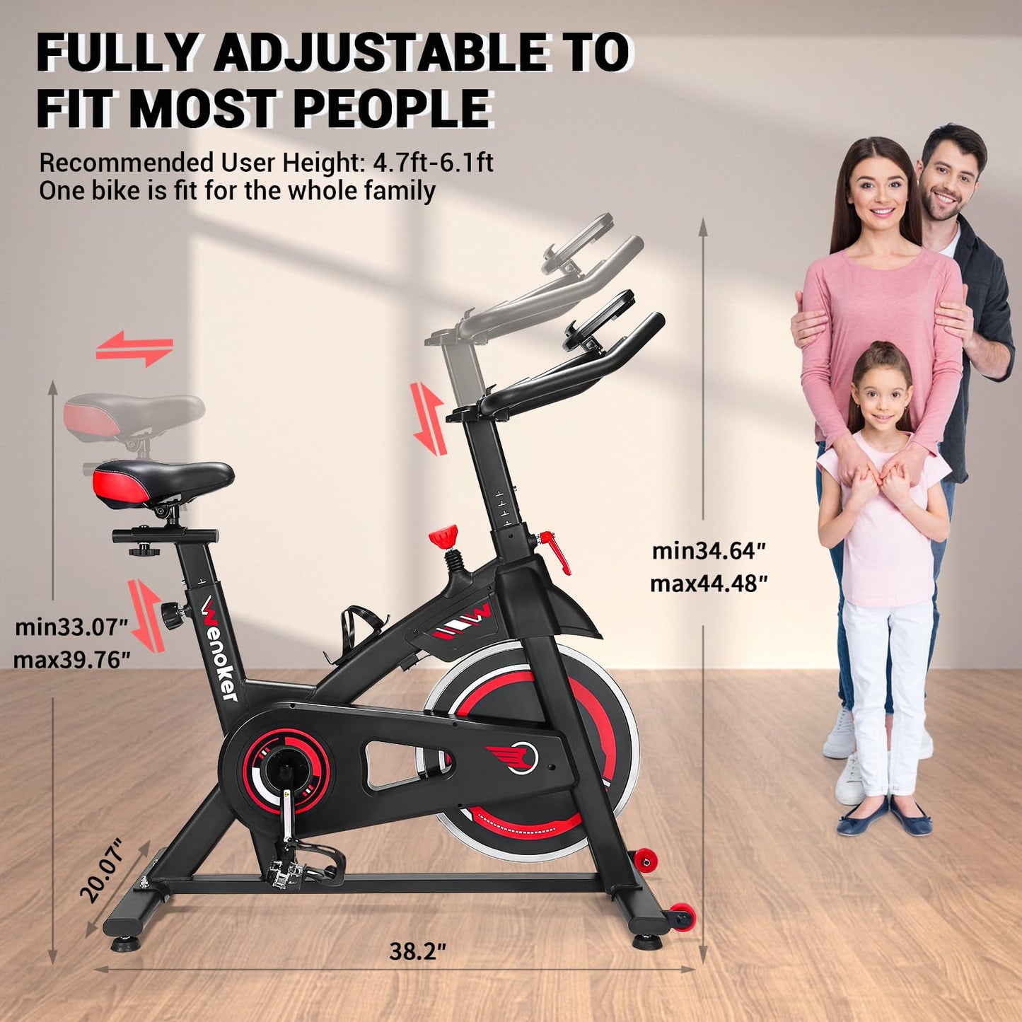 Exercise Bike, WENOKER Stationary Bike for Home, Indoor Bike with Silent Belt Drive, Heavy Flywheel, Comfortable Seat Cushion and Upgraded LCD Monitor