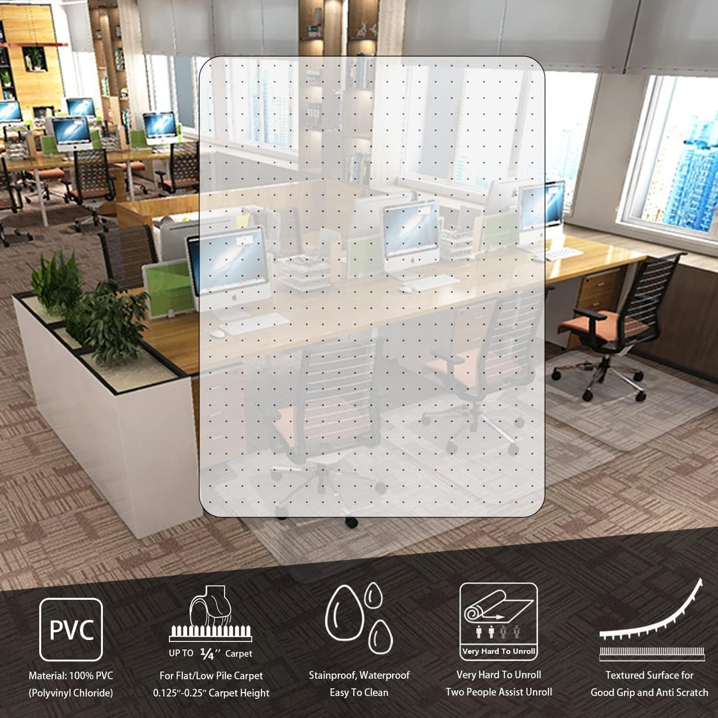 Amyracel Office Chair Mat for Low Pile Carpets, 35” x 55” Computer Chair Mat for Carpet, Clear Desk Chair Mat for Carpeted Floors, Easy Glide Floor Protector for Desk Chair
