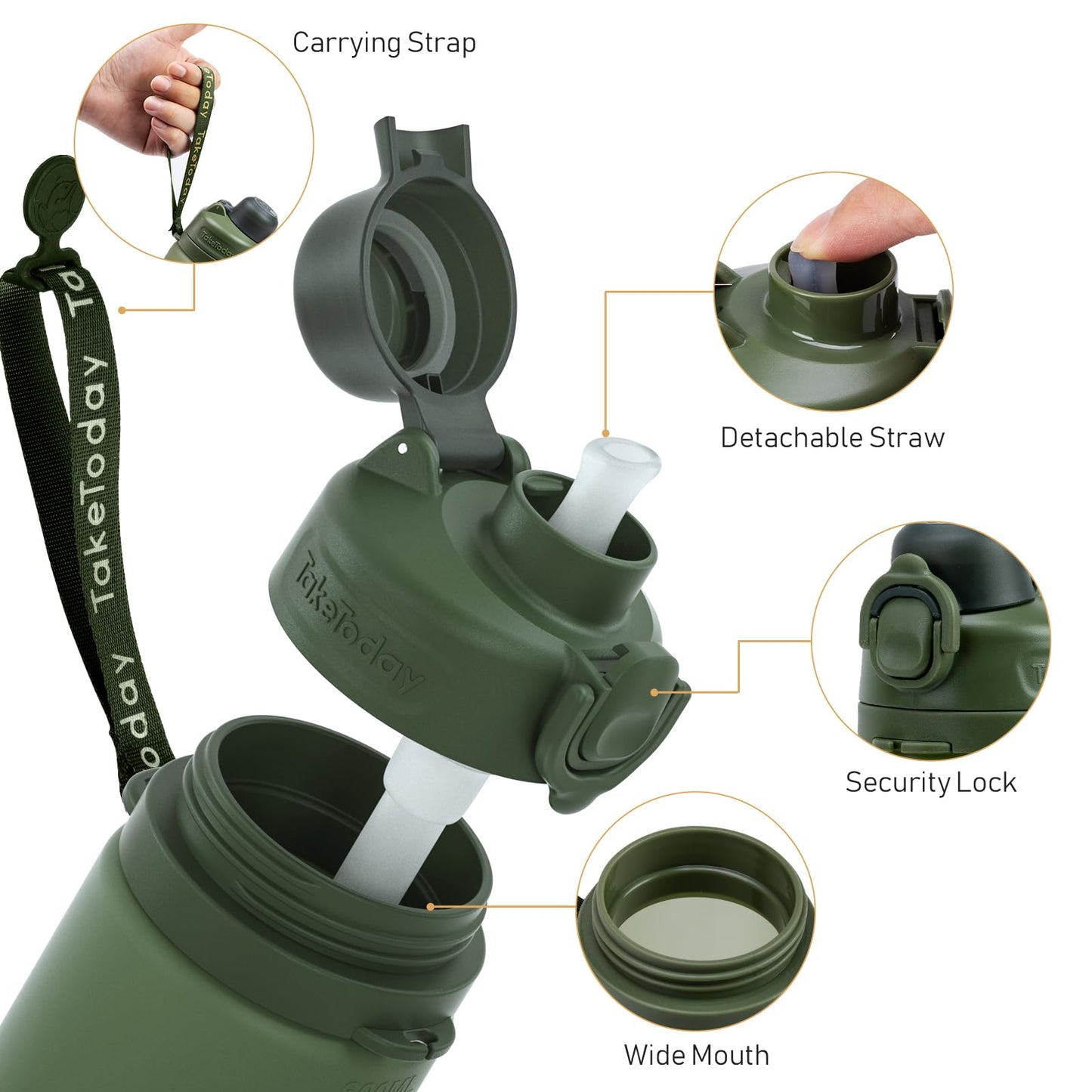 TakeToday Collapsible Water Bottles 20oz, Leak Proof, BPA-Free, Foldable Silicone Travel Water Bottle with Straw Strap for Cycling, Hiking, Outdoors (Jungle)