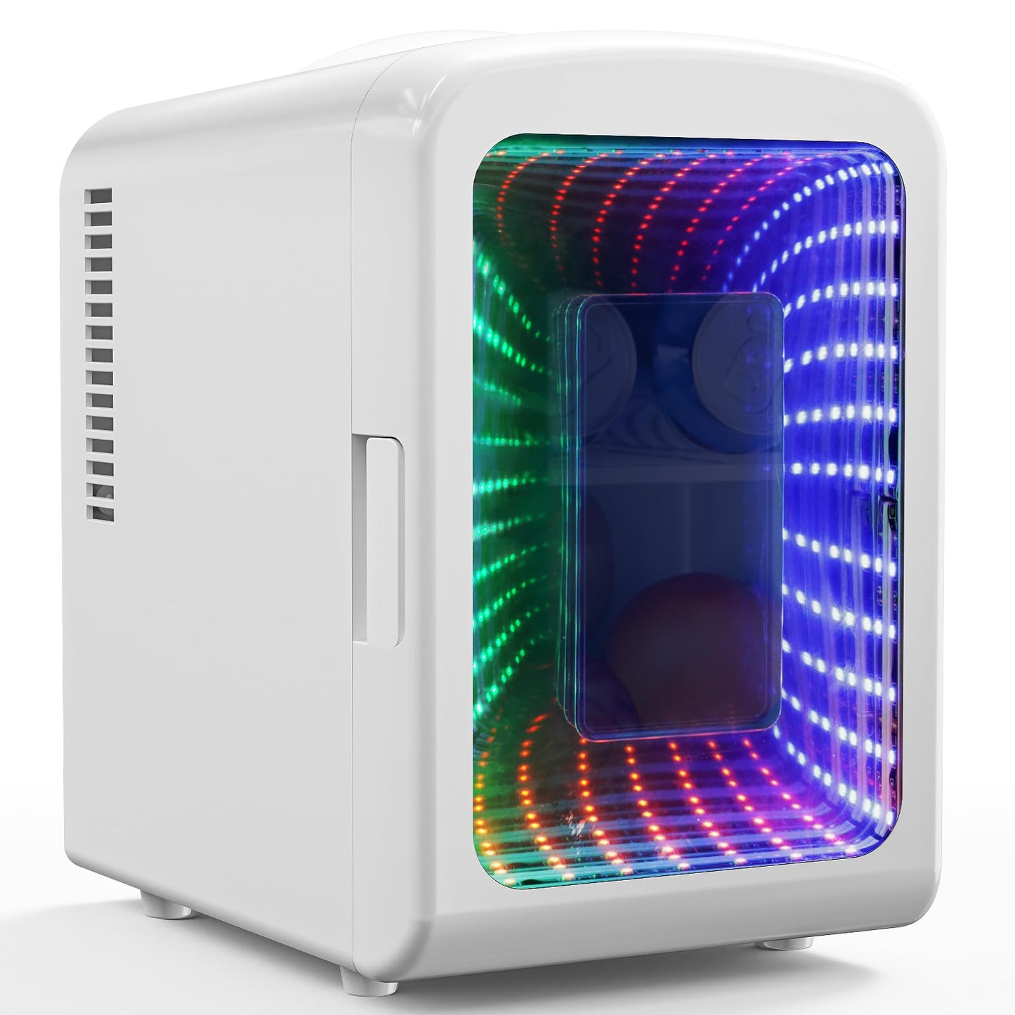 Antarctic Star Mini Compact Refrigerator with Gaming Light, 4L Capacity/6 Cans Portable Mini Fridge, for Bedroom,Car,Office and Dorm, Small Cooler for Cosmetics, Beverage and Food, White