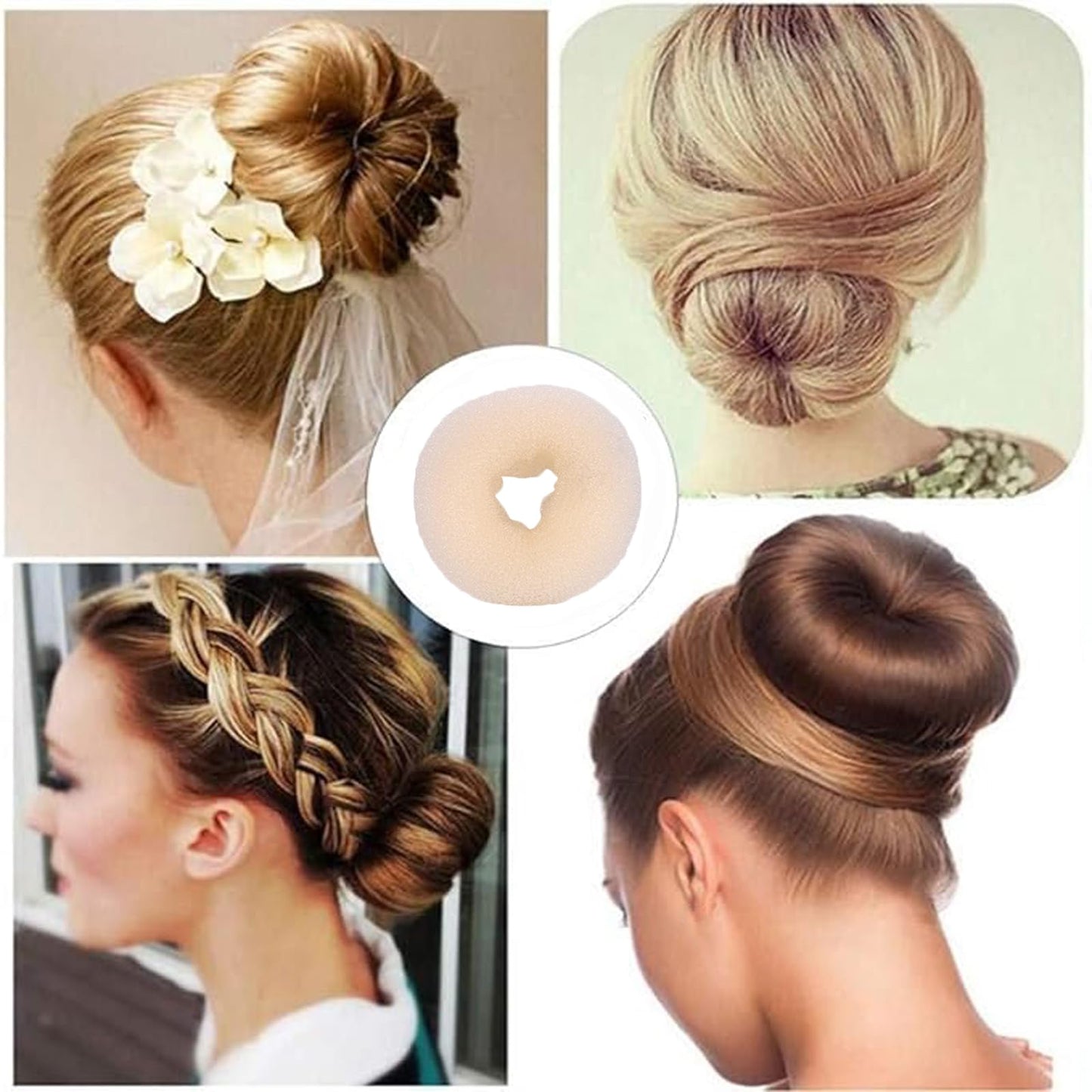 10 Pcs Hair Bun Maker - Donut Bun Maker for Hair(5 medium and 5 small),Ballet Bun for Women and Kids with Elastic Hair Ties, Hair Pins(Beige)