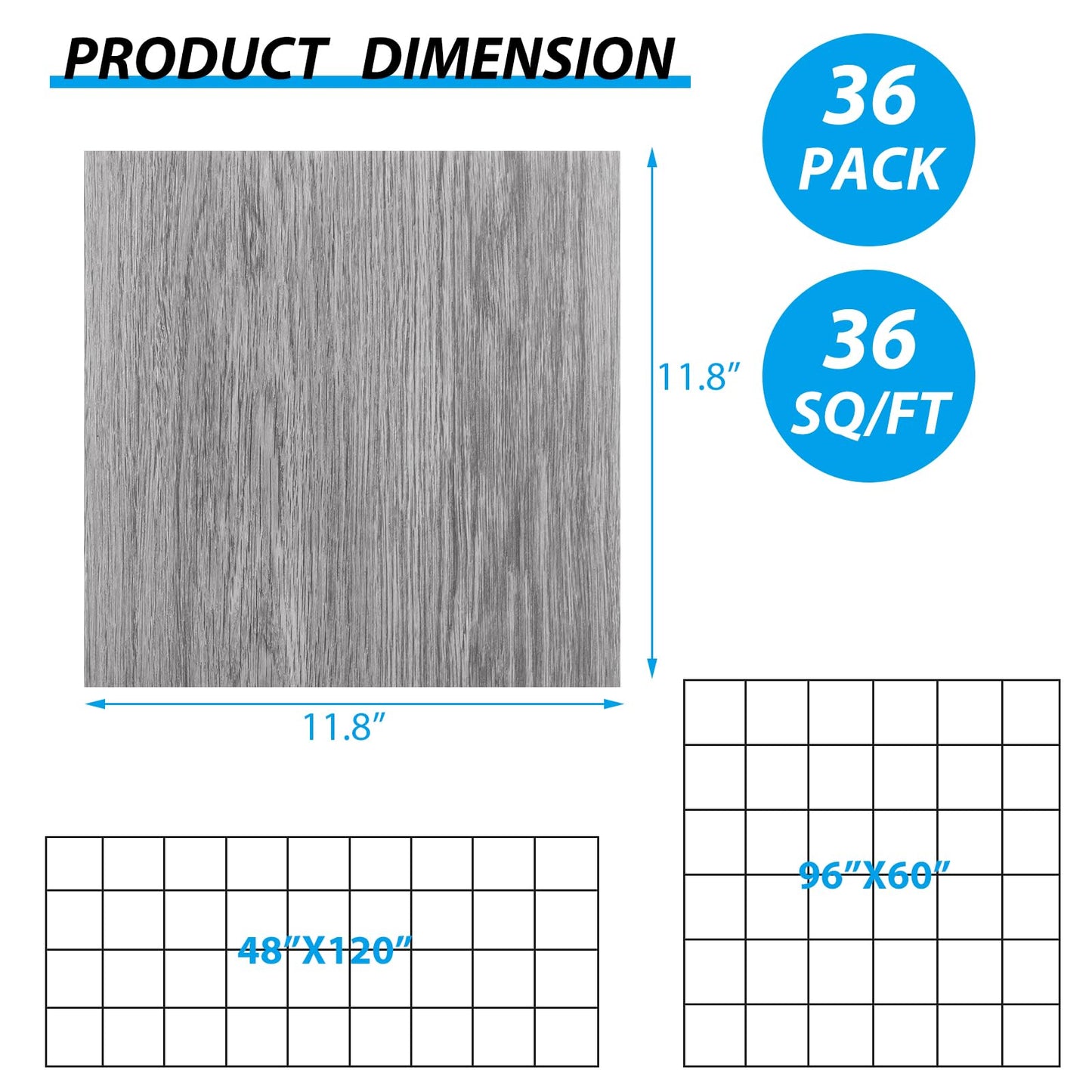 AKOLAFE Thicken 36 Sheet Vinyl Flooring 12x12 Peel and Stick Floor Tile Waterproof Clearance Vinyl Floor Tiles Vert Wood Grey Self Adhesive Floor Tiles Sticky Laminate Flooring for Kitchen Basement RV
