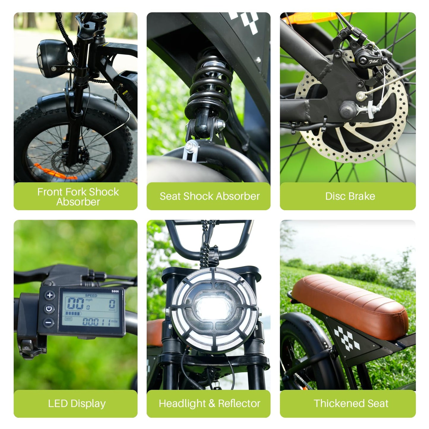 wawscote Electric Bike - 1000W Peak Motor Removable Battery Electric Bike, 20" Fat Tire, 20MPH Max Speed, 60 Miles Range, All-Terrain Electric Bicycle for Adults