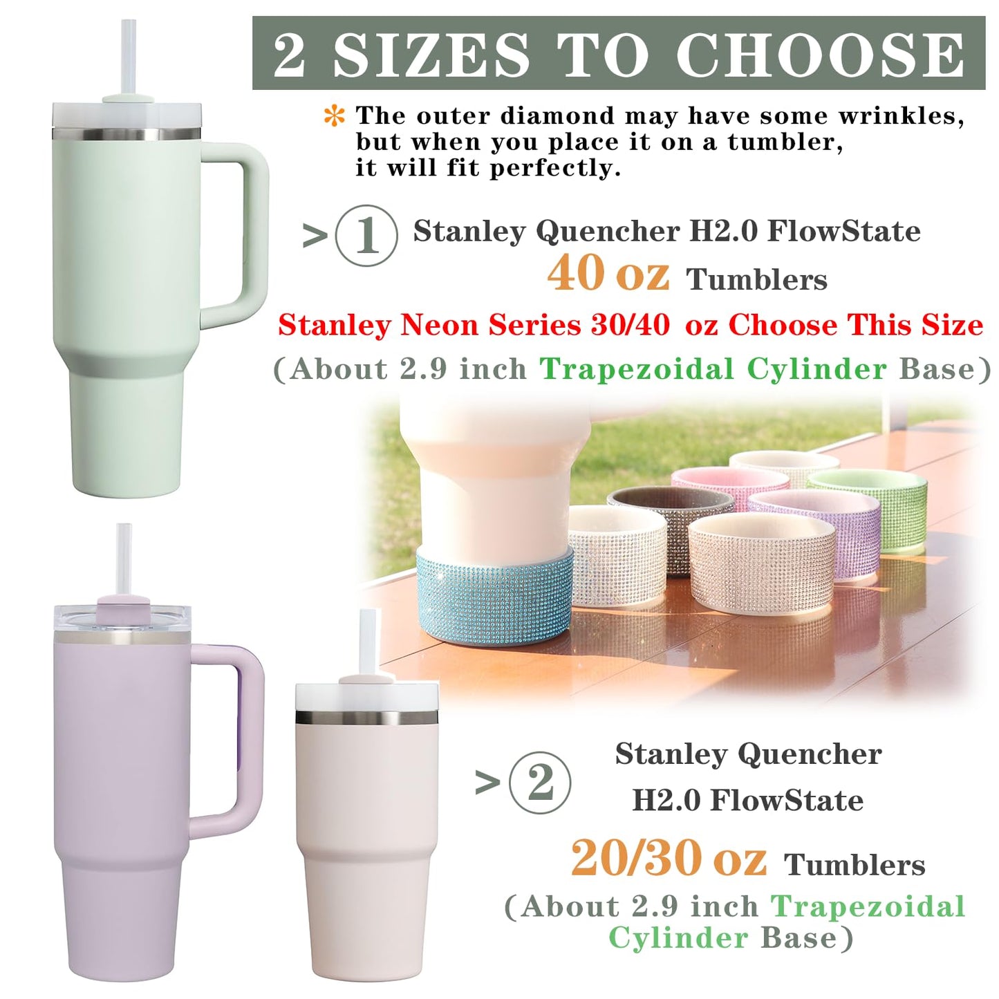 WORBSS Diamond Glitter Silicone Boot for Stanley Cup 40oz Tumbler & Simple Modern 30-40oz Trek Tumbler Accessories for 2.8-2.9 inch Trapezoidal Cylinder Base Water Bottles Bottom Anti-Slip Sleeve