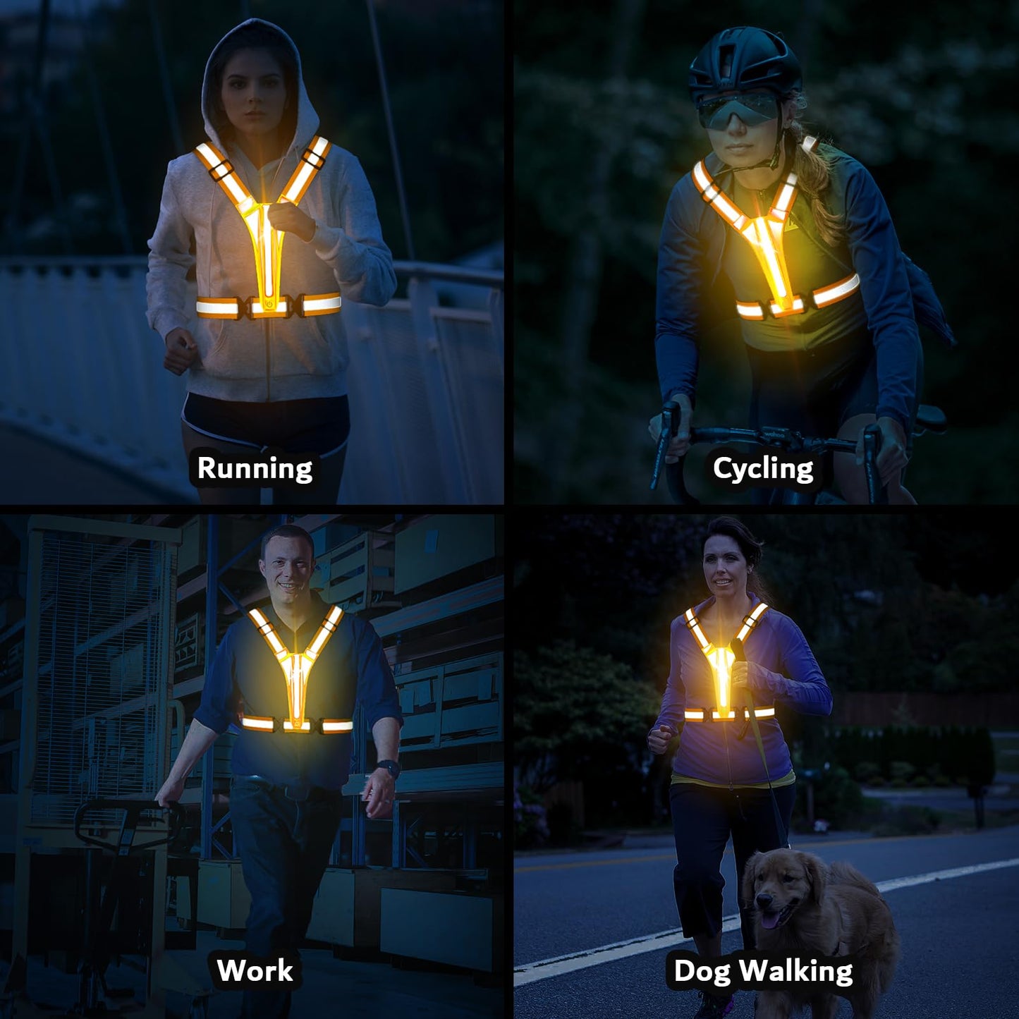 Fokia Kunbio LED Reflective Running Vest Gear,Light Up Vest Runners Night Walking USB Rechargeable,Up to 11hrs Light with Adjustable Waist/Shoulder for Women Men Kids (Orange)