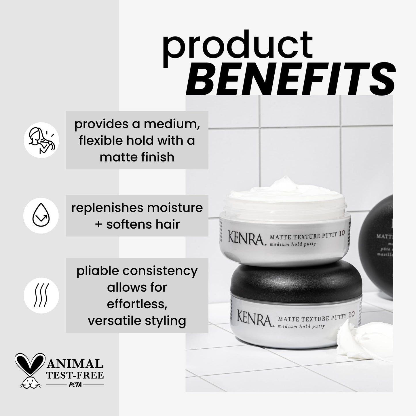 Kenra Matte Texture Putty 10 | Medium Hold Styler | Flexible Hold With A Matte Finish | Replenishes Moisutre & Softens Hair | All Hair Types | 2 oz (2-Pack)