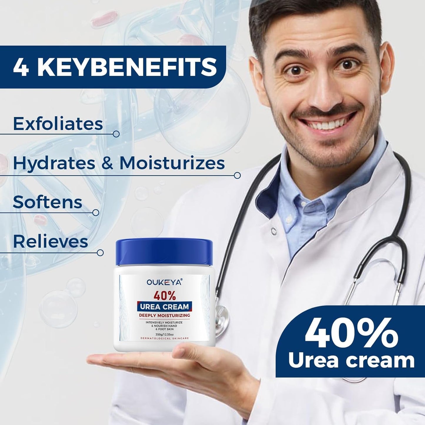 OUKEYA Urea Cream 40 Percent, Foot & Hand Cream for Dry Cracked, Urea Lotion for Feet Maximum Strength(12.35Oz X 4 Packs)