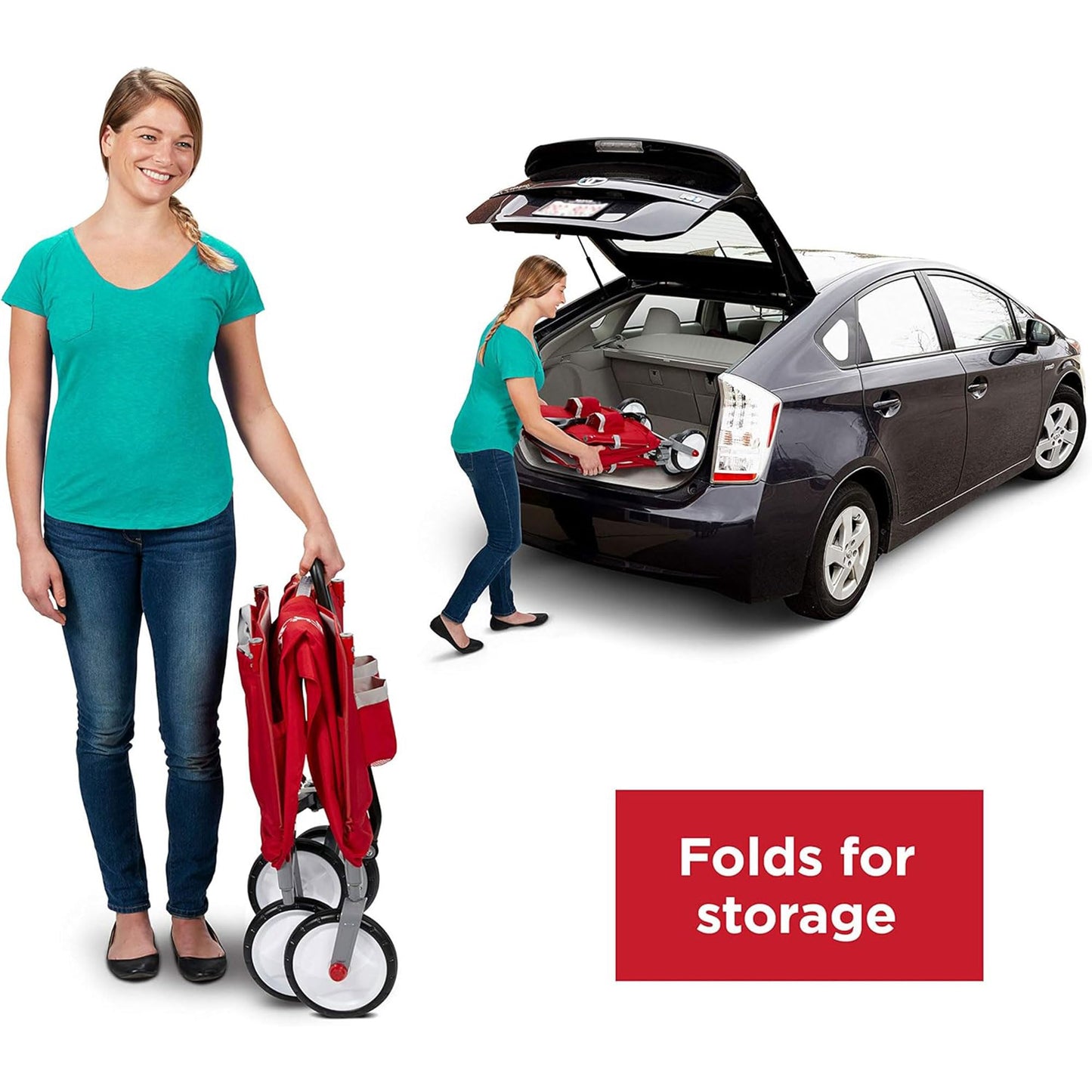 Radio Flyer 3 in 1 EZ Fold Stroller Wagon with Canopy and Adjustable Handle, Red