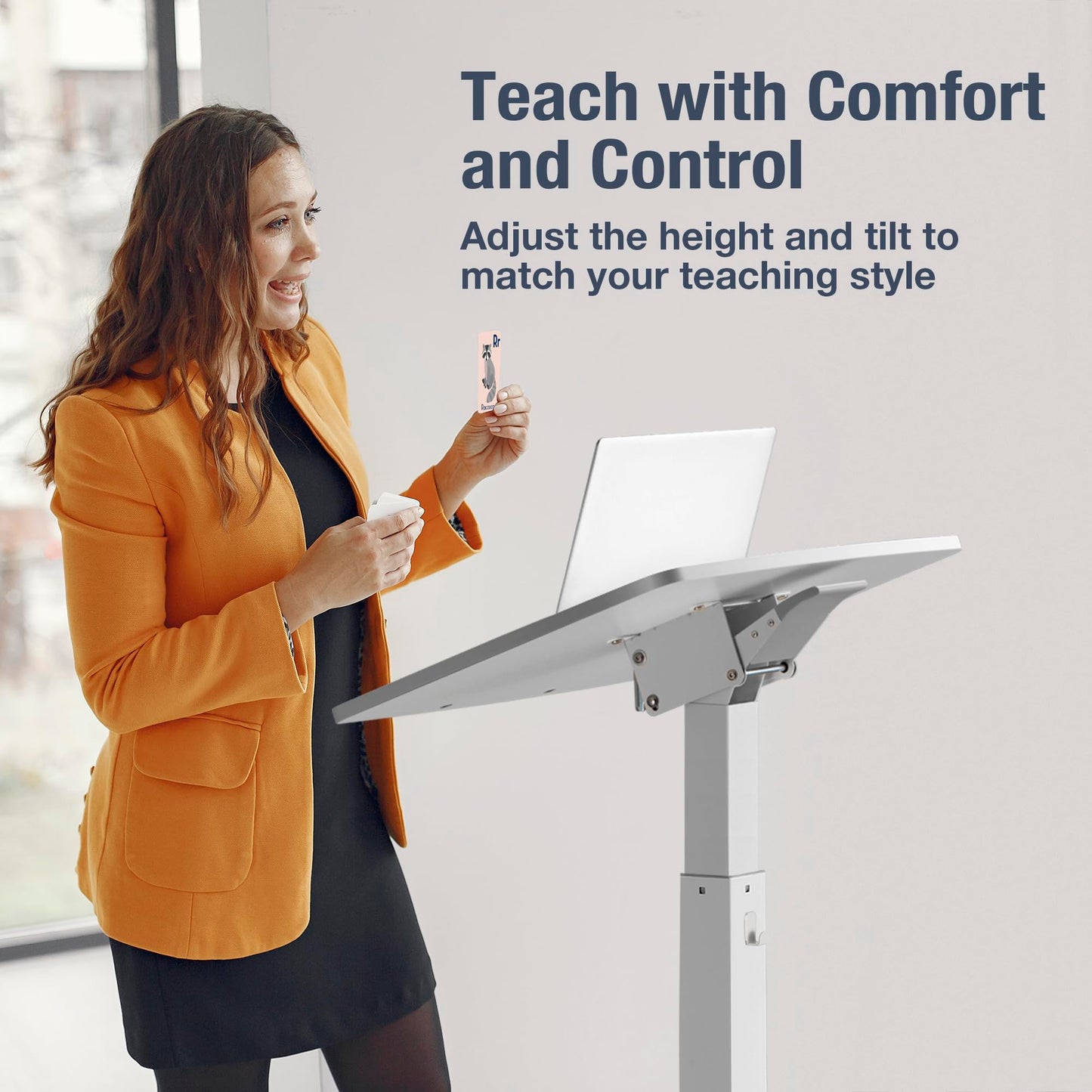 AVLT 47" Height Adjustable Mobile Workstation with Tilting Desk (3 ft 11 inches) - Foot Pedal Pneumatic Standing Desk Cart - Mobile Laptop Cart - Mobile White Cart with Brake Casters