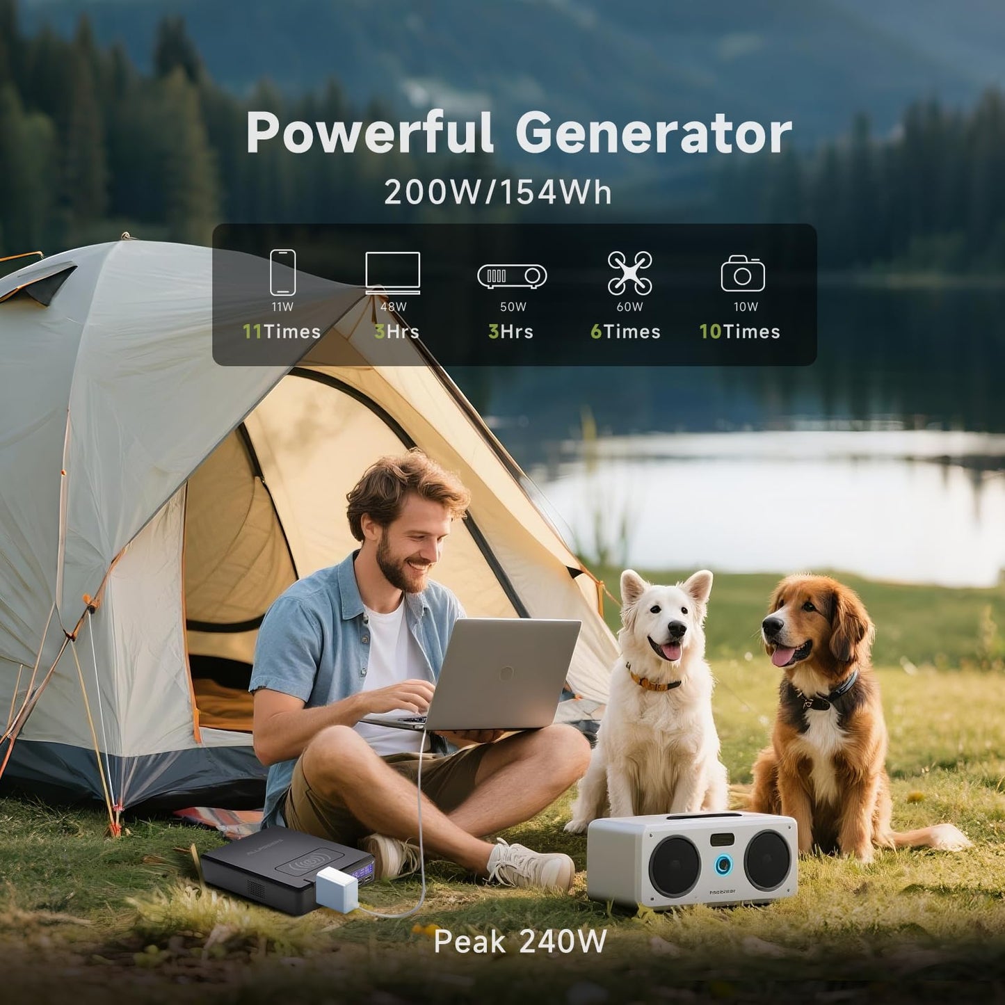 ALLPOWERS 200W Portable Power Station (Peak 240W), 154Wh Outdoor Solar Generator with Wireless Charging, 5 Outputs, 1.5 Hour Fast Charging, for Camping, Emergency, RVs, Home