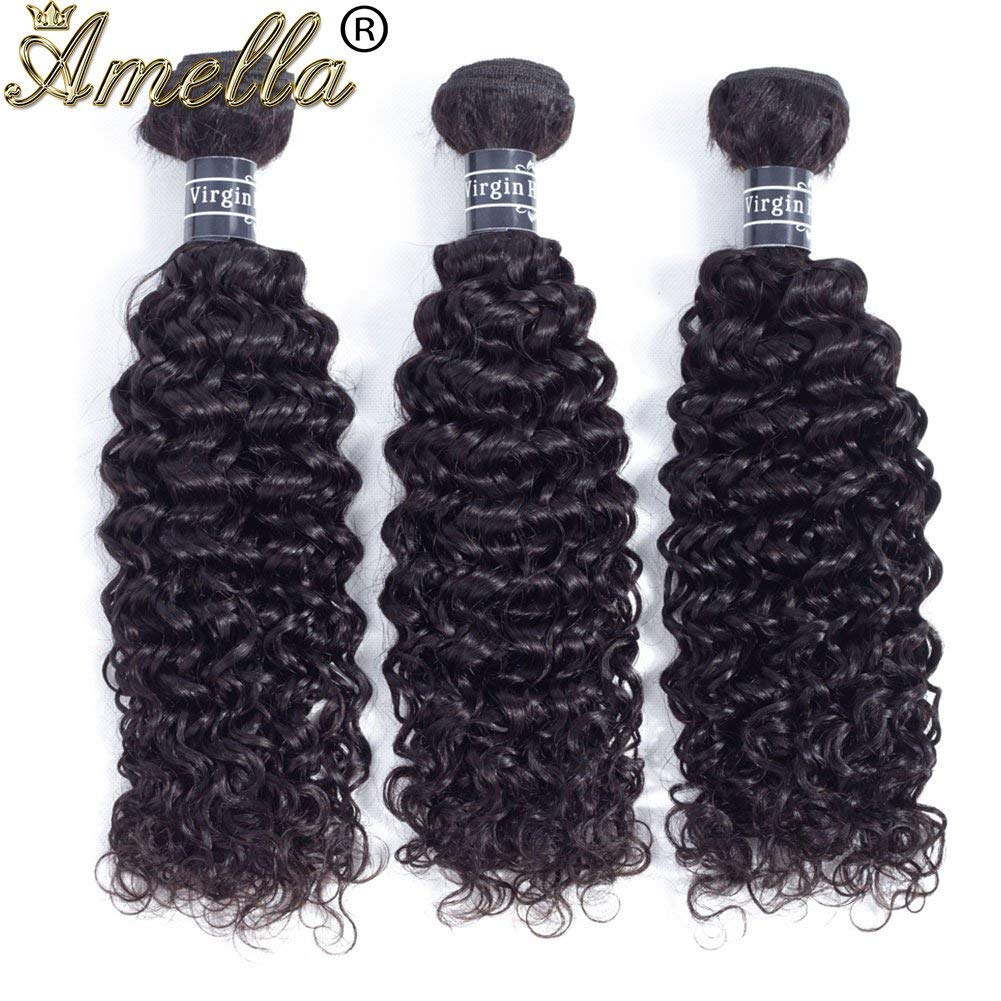 Amella Hair 8A Brazilian Virgin Curly Hair (12" 12" 12”,300g) 3 Bundles Weave 100% Unprocessed Brazilian Virgin Curly Hair Bundles Natural Black Color Brazilian Kinky Curly Hair Weave Bundles