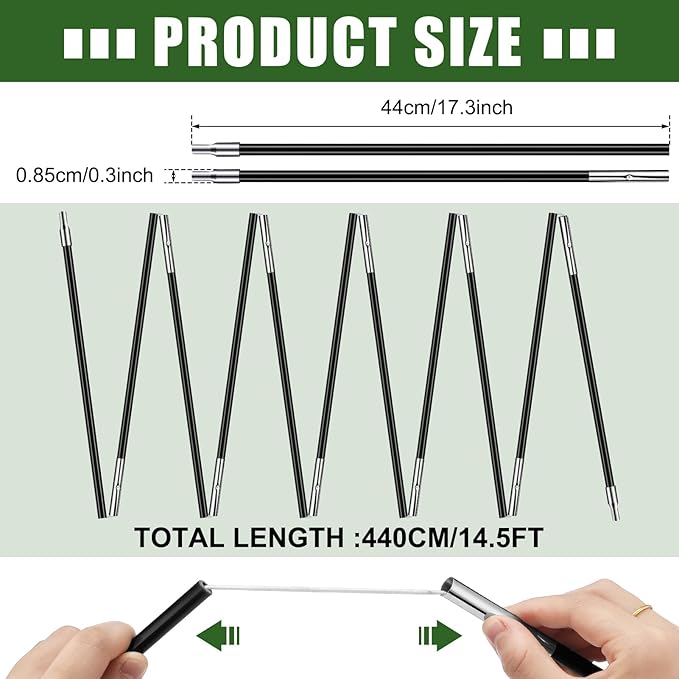 Fiberglass Tent Poles Replacement Pre Assembled Black Tent Pole Tent Replacement Parts Camping Poles for Hiking Outdoor Camping Backpacking Tent